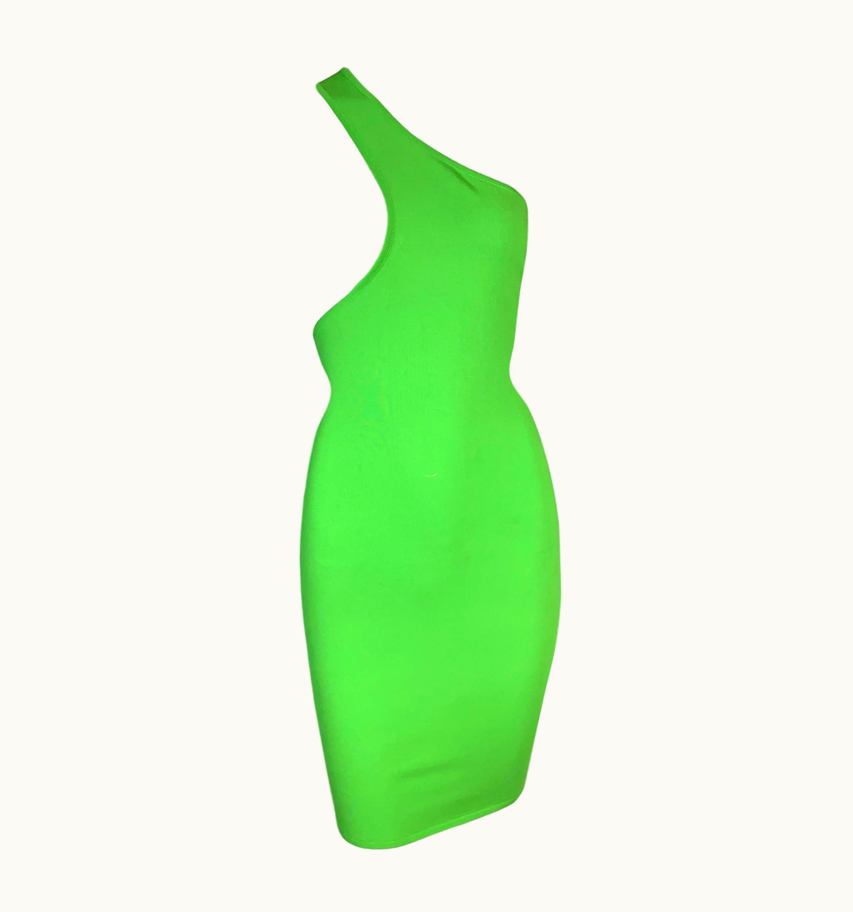 Gianni Versace Couture S/S 2003 Gianni Versace Runway Green Knit Bodycon One Arm Chestless Mini Dress