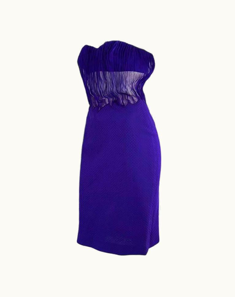 Gianni Versace Couture AW 2002 Gianni Versace By Donatella Runway Sheer Purple Strapless Quilted Dress