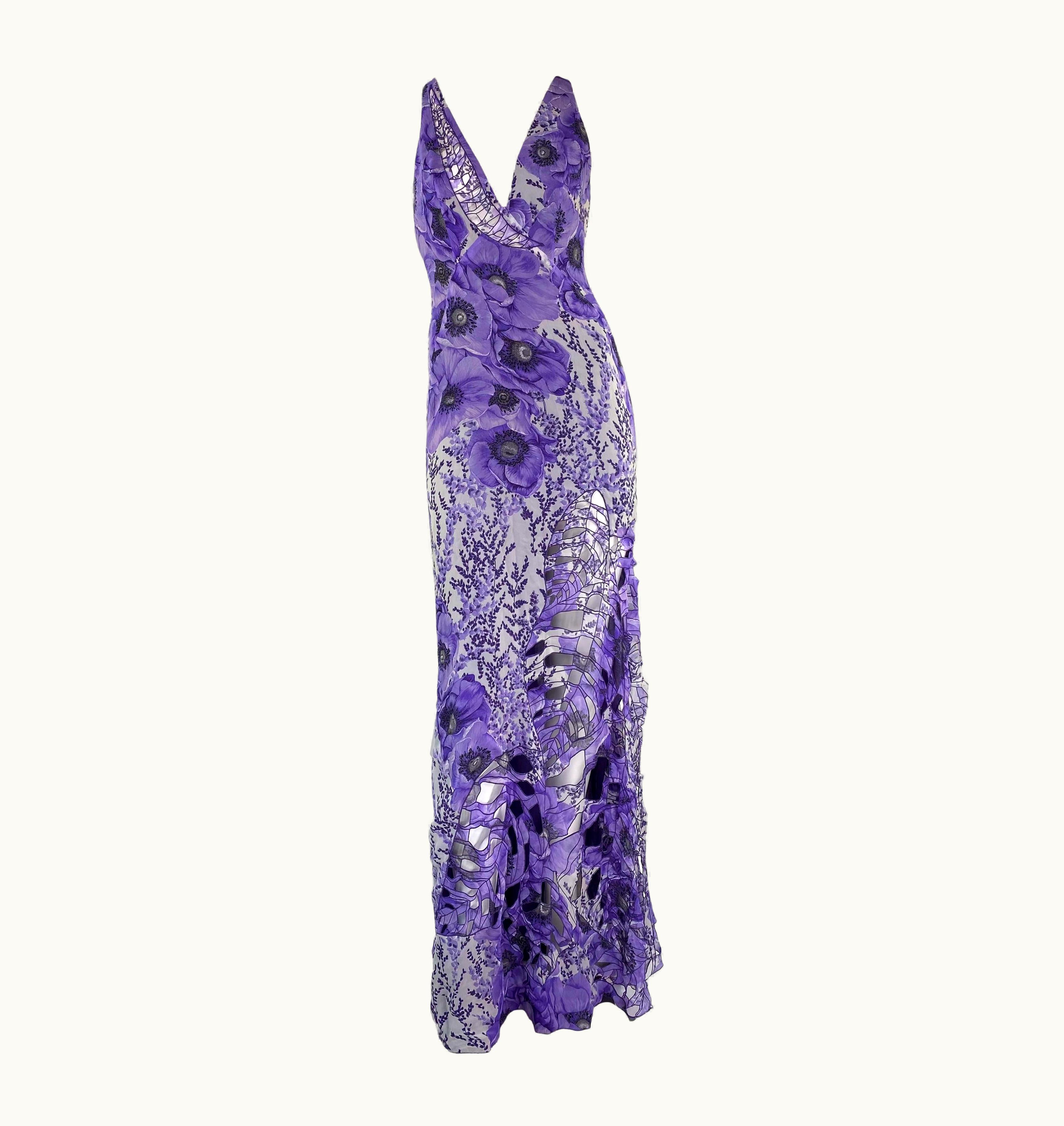 Gianni Versace Couture AW 2001 Gianni Versace By Donatella Serena Williams Cut-Out Purple Poppy Gown