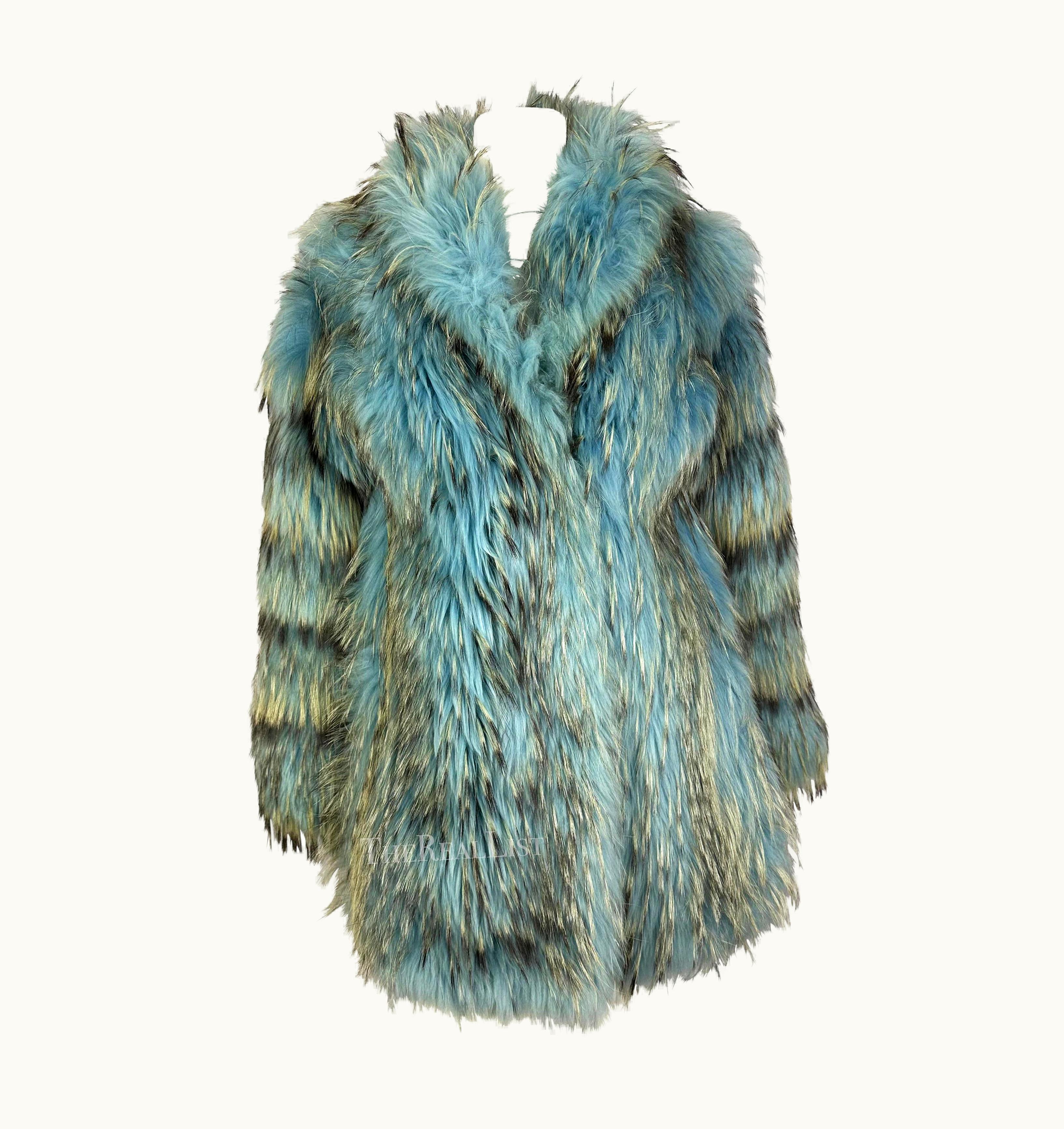 Gianni Versace Couture AW 2001 Gianni Versace By Donatella Runway Ad Light Blue Mixed Fur Chubby Coat