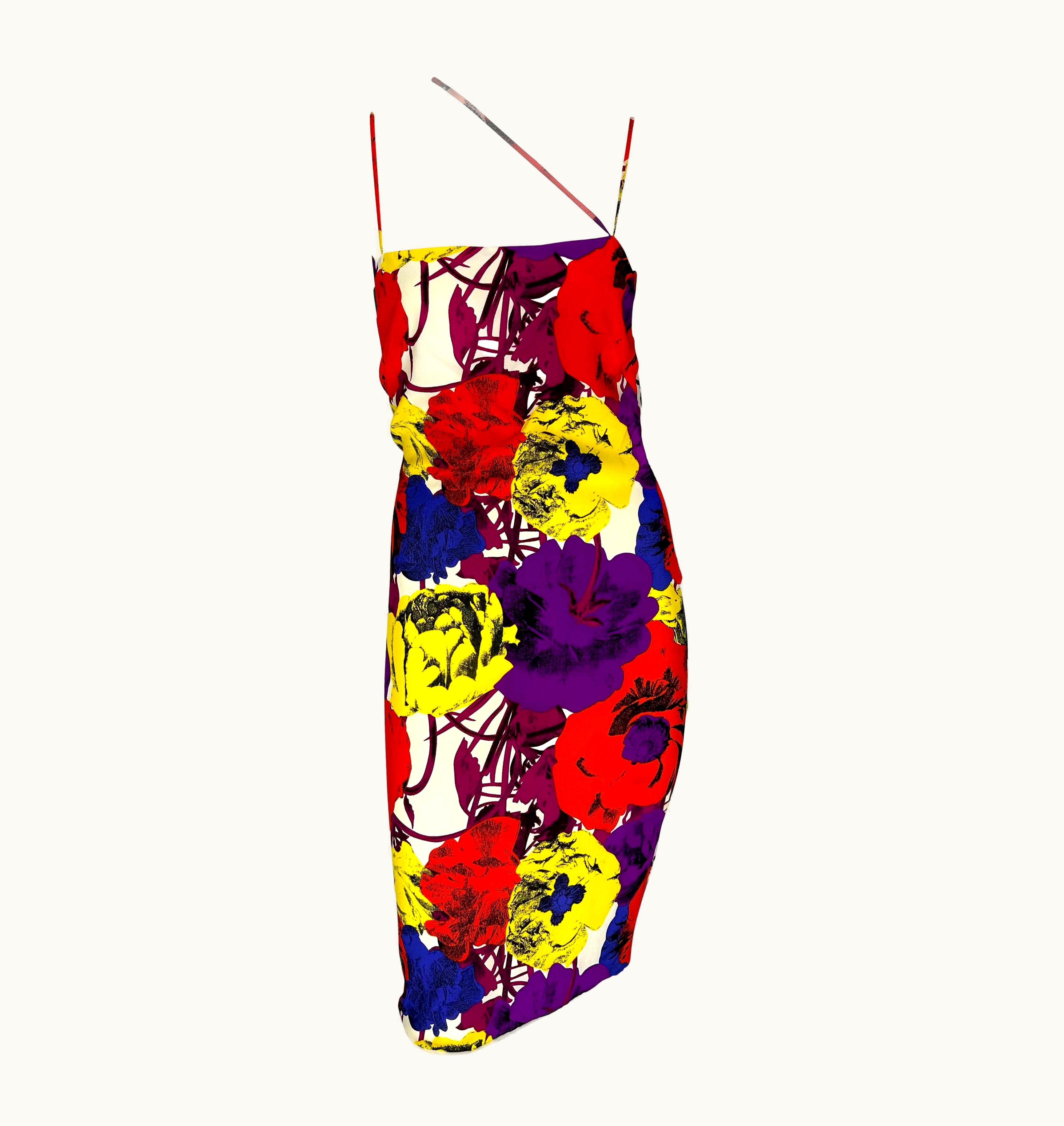 Gianni Versace Couture S/S 2002 Gianni Versace By Donatella Pop Art Floral Print Lace-Up Backless Dress