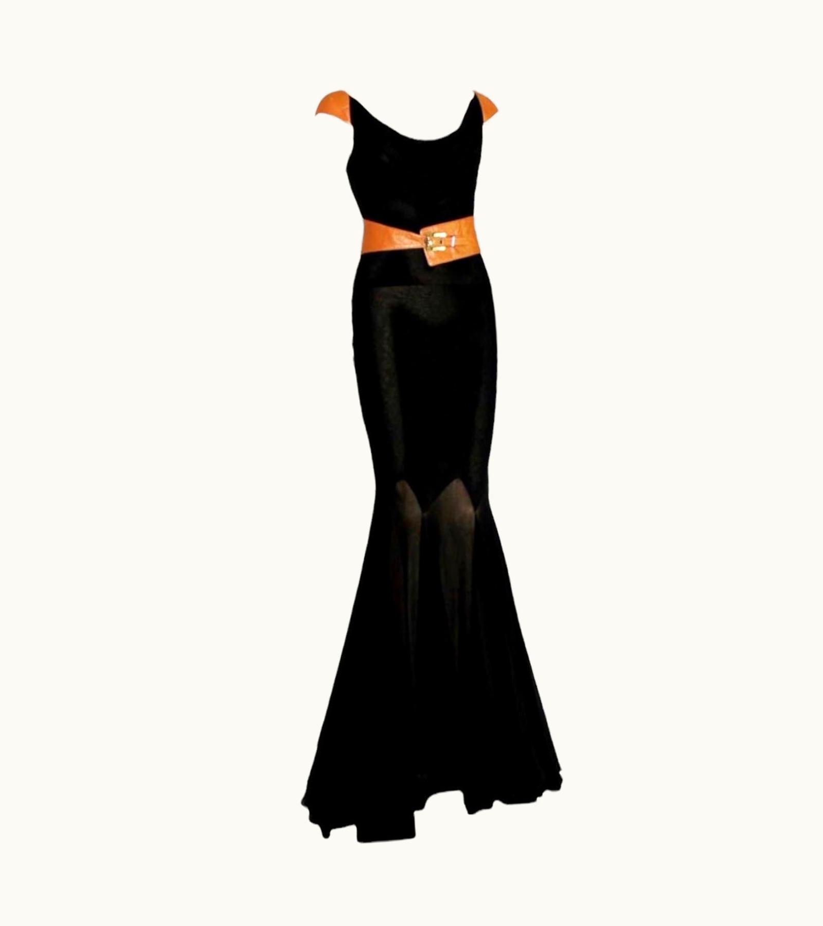 Gianni Versace Couture Unworn Gianni Versace Couture 2001 Black & Brown Belted Evening Dress Gown