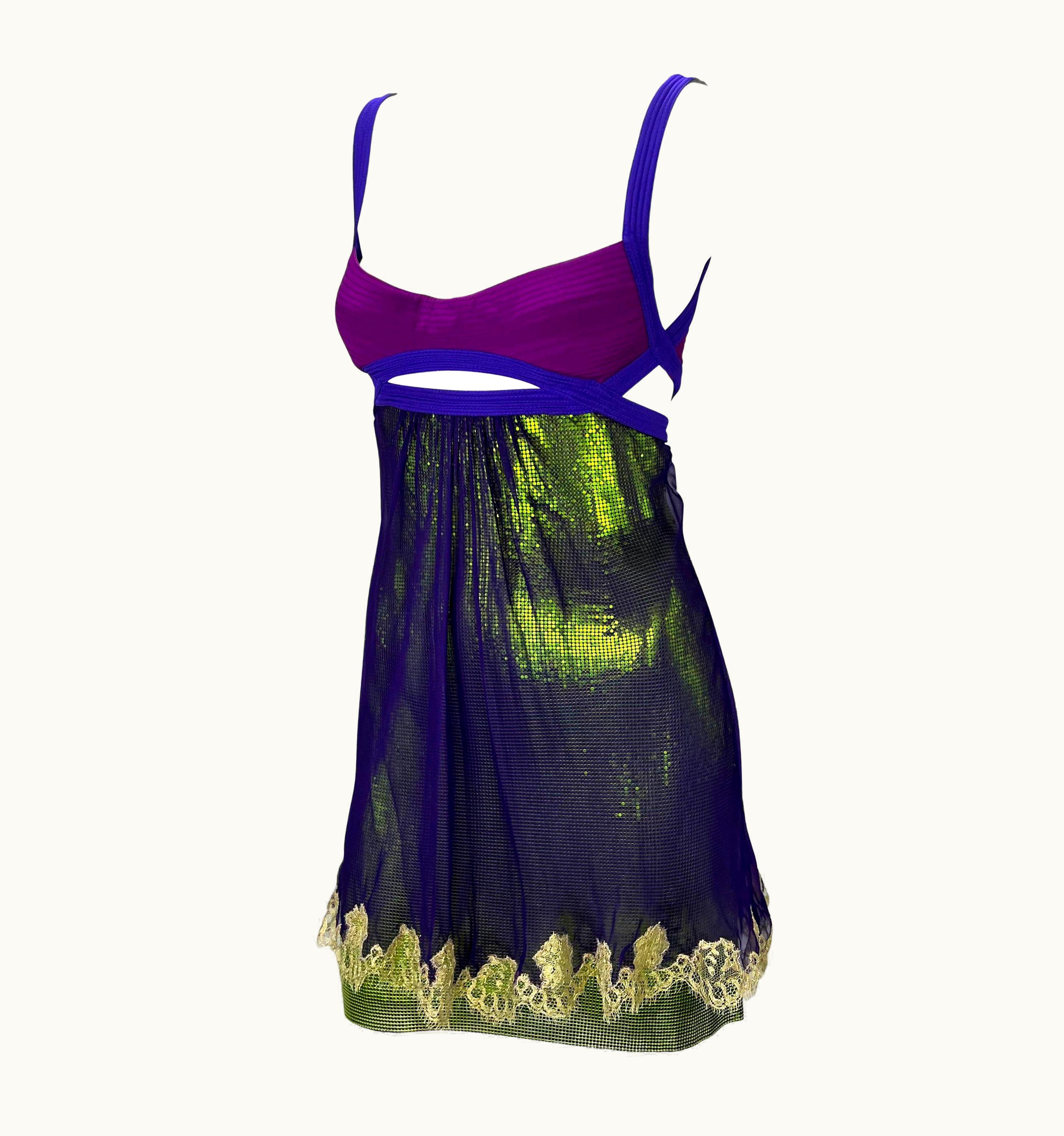 Gianni Versace Couture S/S 2003 Gianni Versace By Donatella Runway Oroton Chainmail Lace Mini Dress