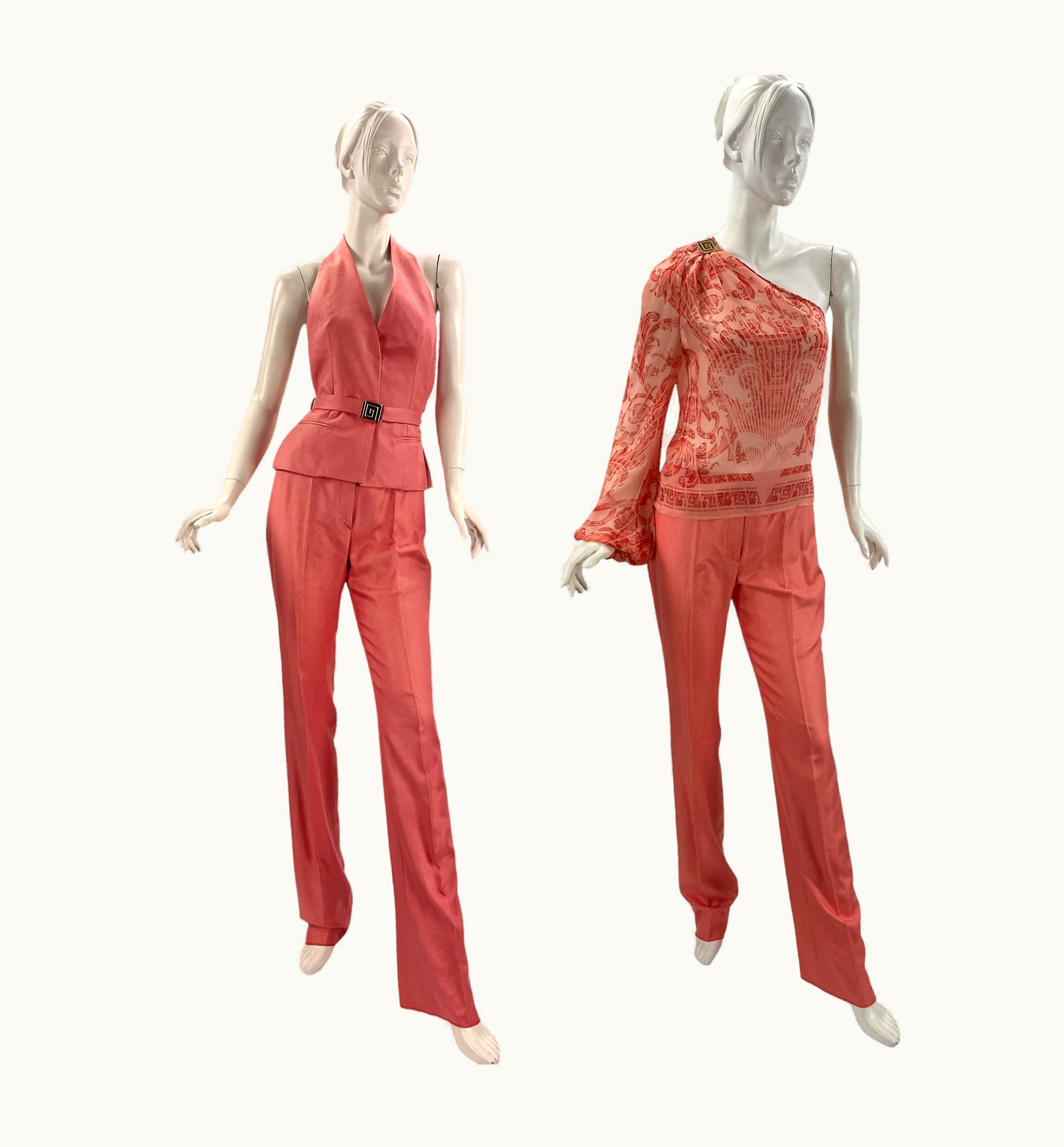 Gianni Versace Couture Nwt Vintage Gianni Versace Couture Pink Silk 3pc Pant Suit Italian