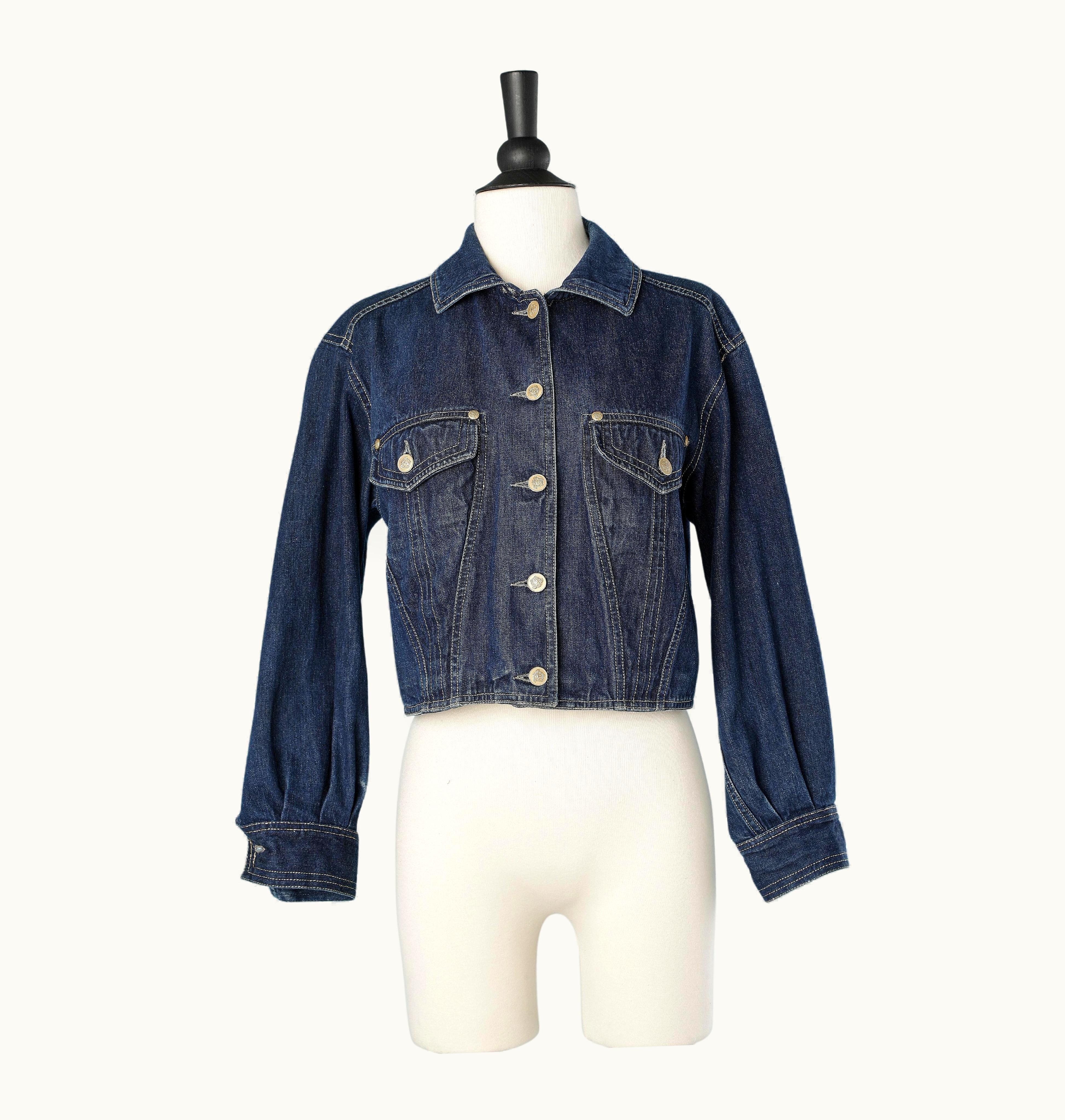Versace Short Denim Jacket With Branded Buttons Versace Jeans Couture