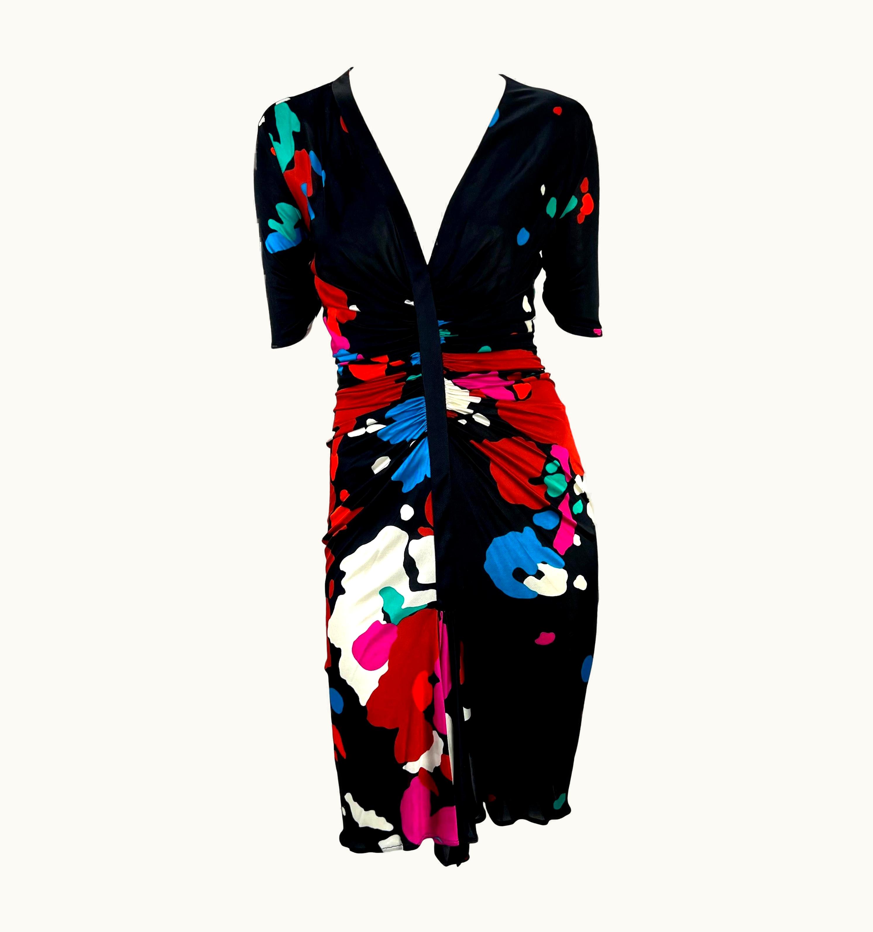 Gianni Versace Couture Nwt S/S 2001 Gianni Versace By Donatella Black Ruched Abstract Viscose Dress