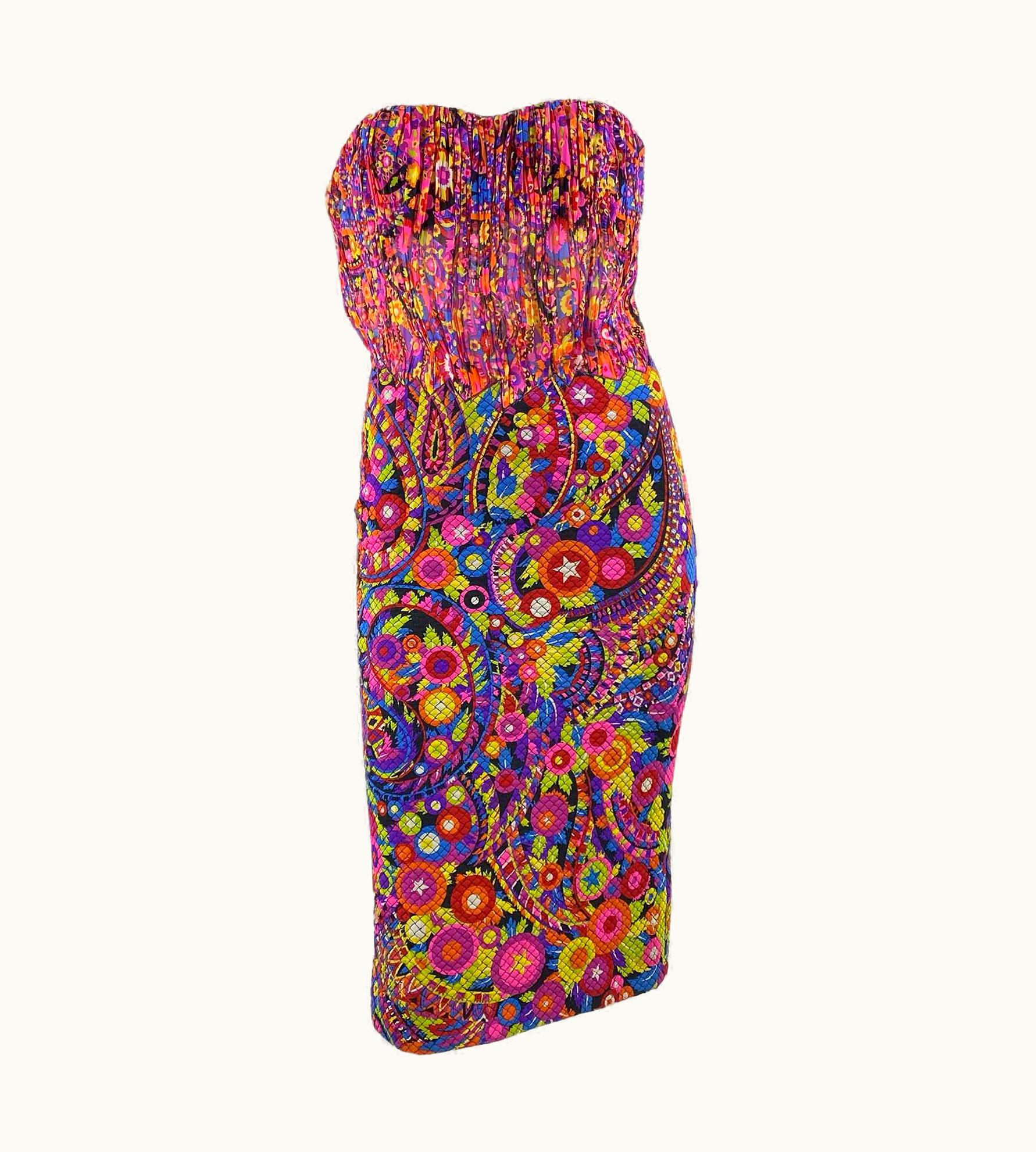 Gianni Versace Couture AW 2002 Gianni Versace By Donatella Psychedelic Print Sheer Strapless Dress