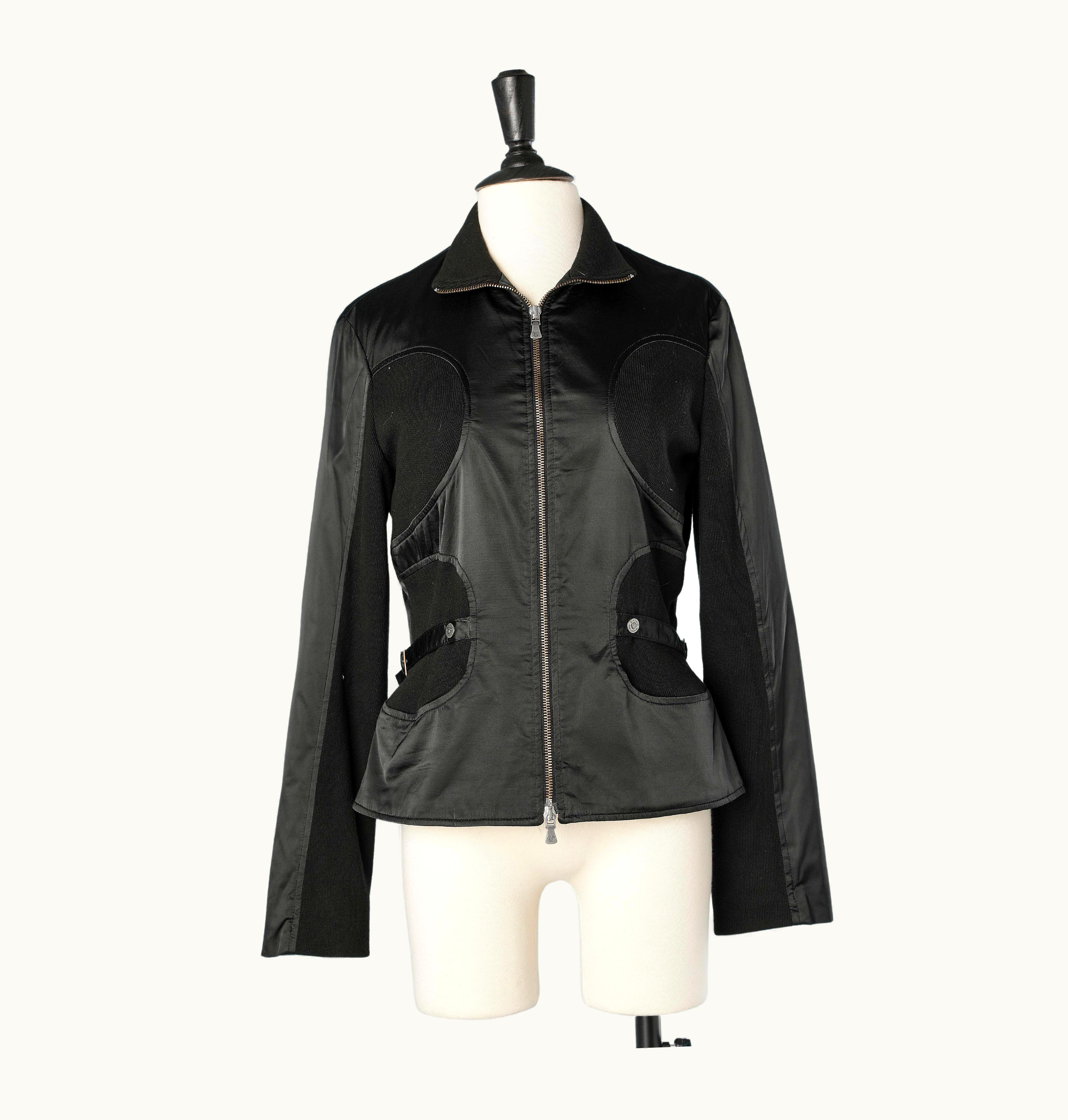 Versace Black Jacket With Knit Parts And Zip In The Middle Front Versace Jeans Couture