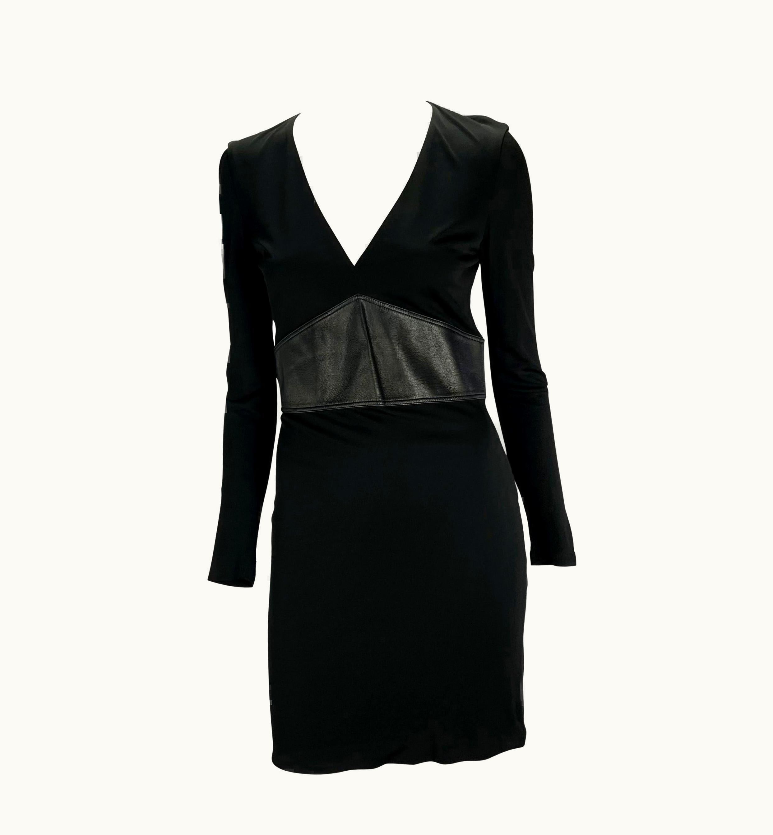Gianni Versace Couture AW 2001 Gianni Versace By Donatella Black Leather Waist V-Neck Dress