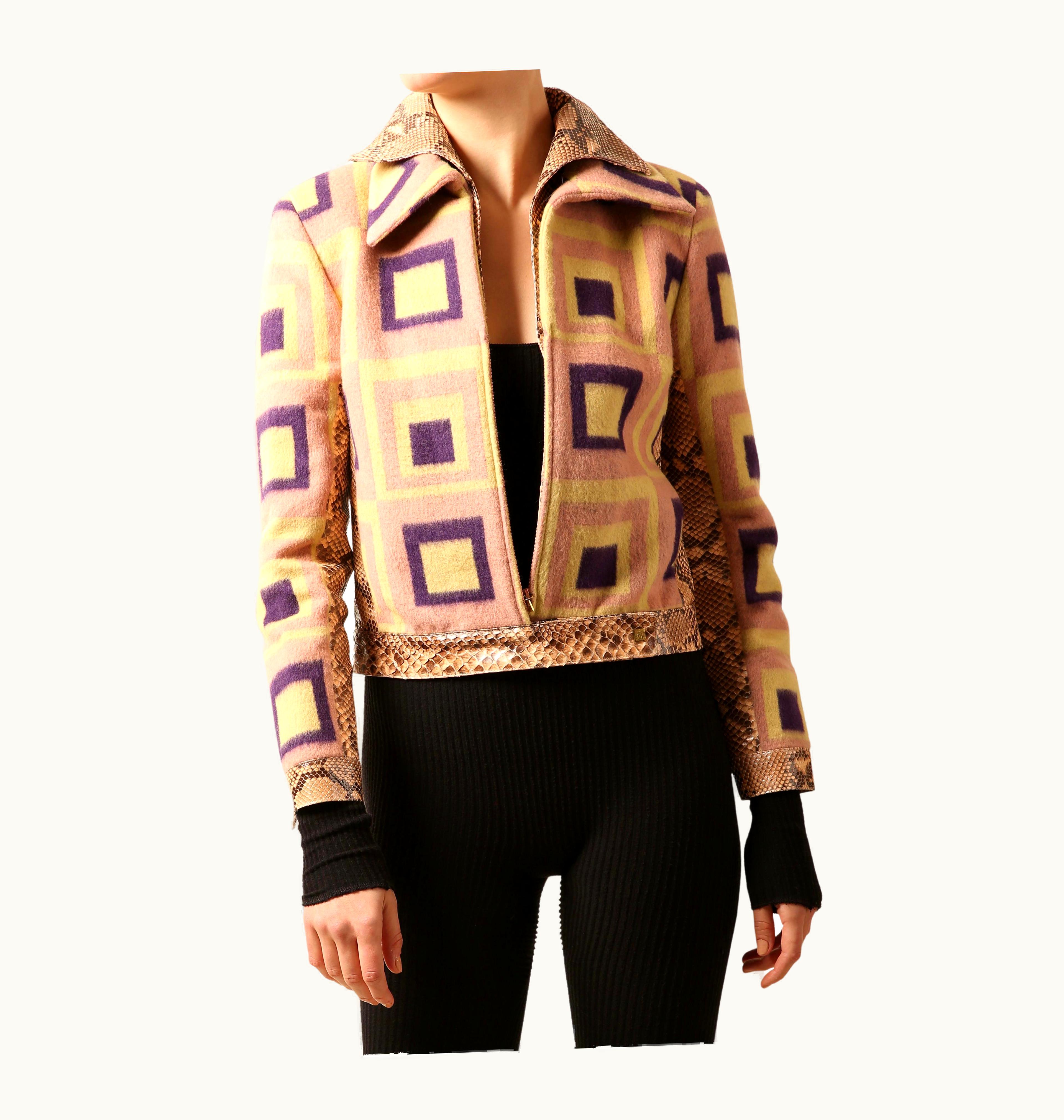 Gianni Versace Couture Gianni Versace Couture AW2000 Pink Python Geometric Print Leather Dress Jacket
