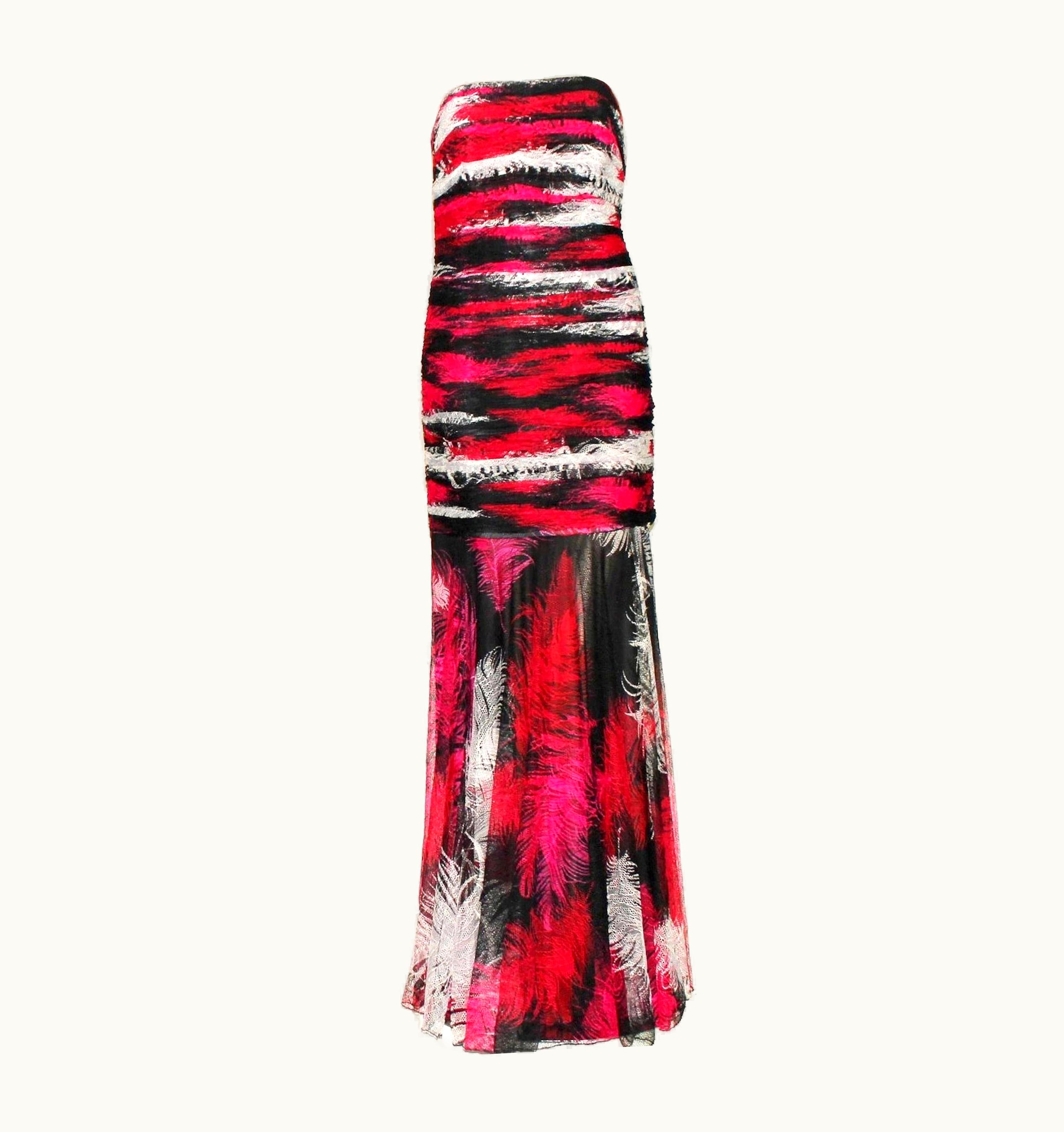 Gianni Versace Couture Gianni Versace Couture AW 2001 Feather Print Mesh Evening Gown Maxi Dress