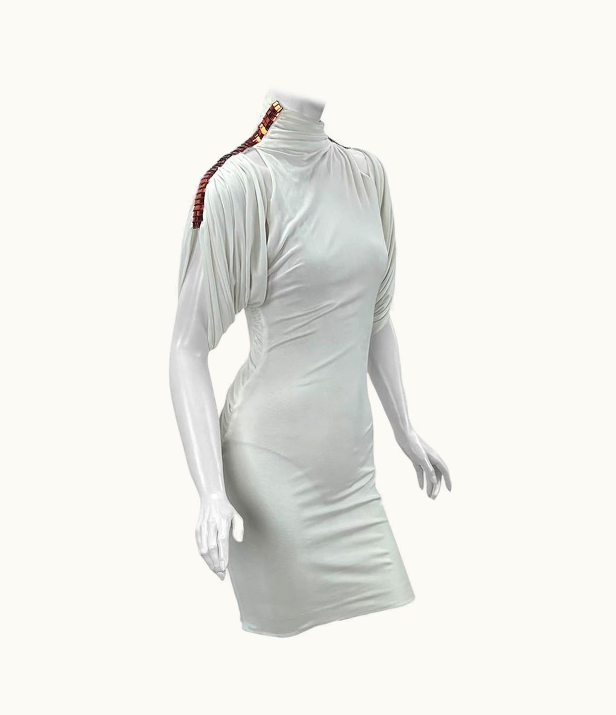 Gianni Versace Couture S/S 2001 Vintage Gianni Versace Couture Embellished White Turtleneck Dress It