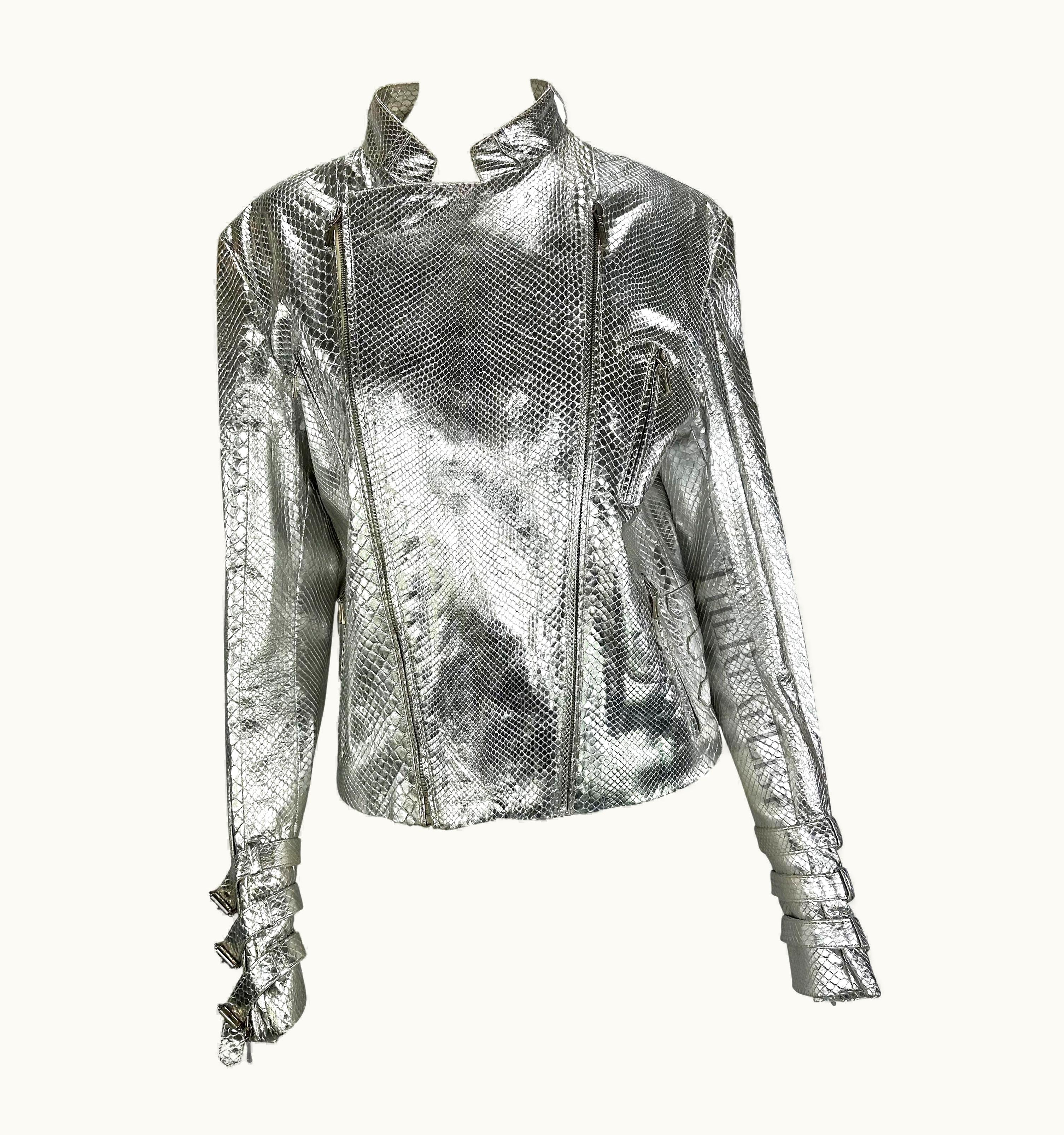 Gianni Versace Couture AW 2000 Gianni Versace By Donatella Runway Silver Python Men' Moto Jacket