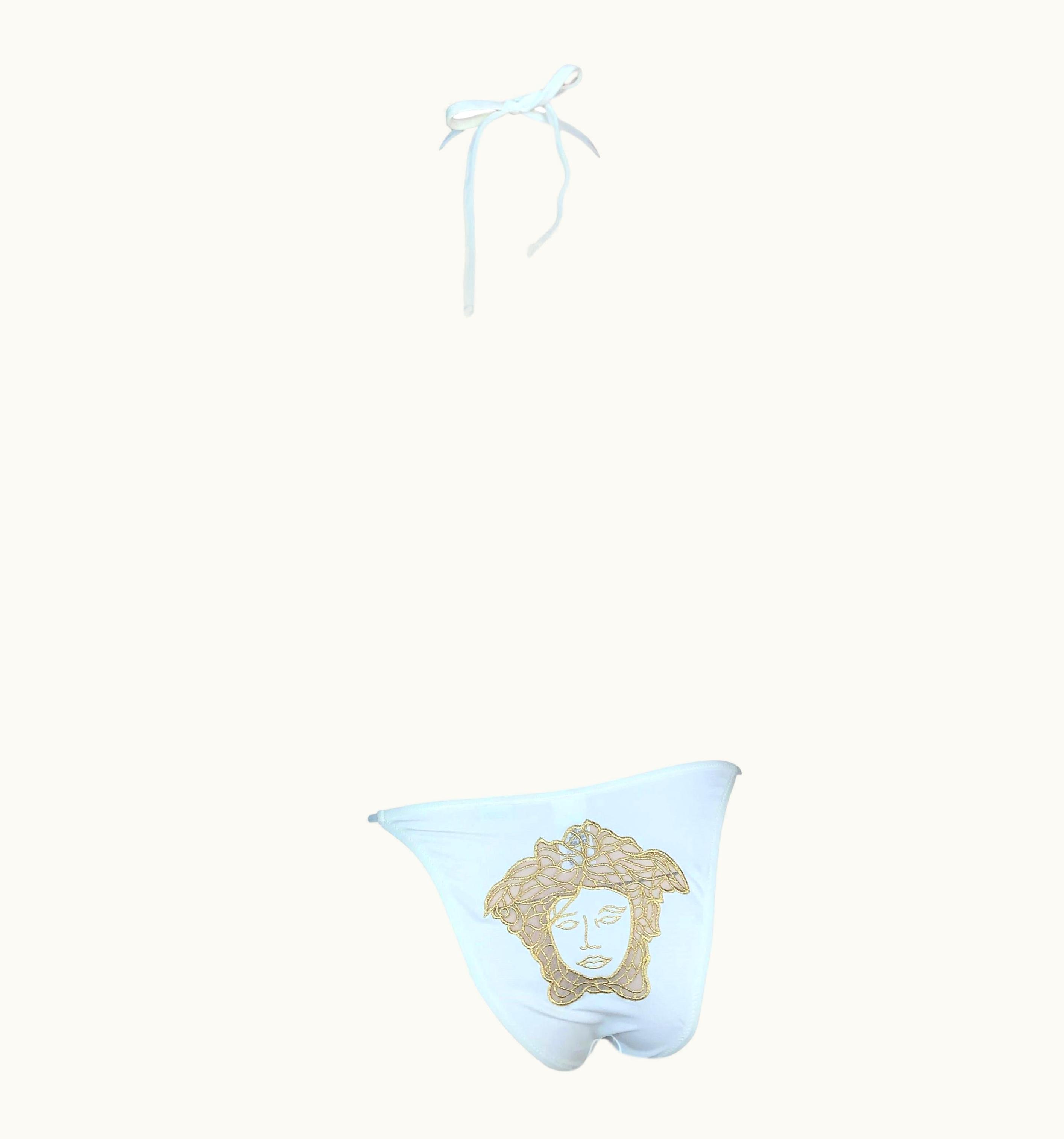 Versace C. 2000 Versace White Sheer Gold Medusa Bikini