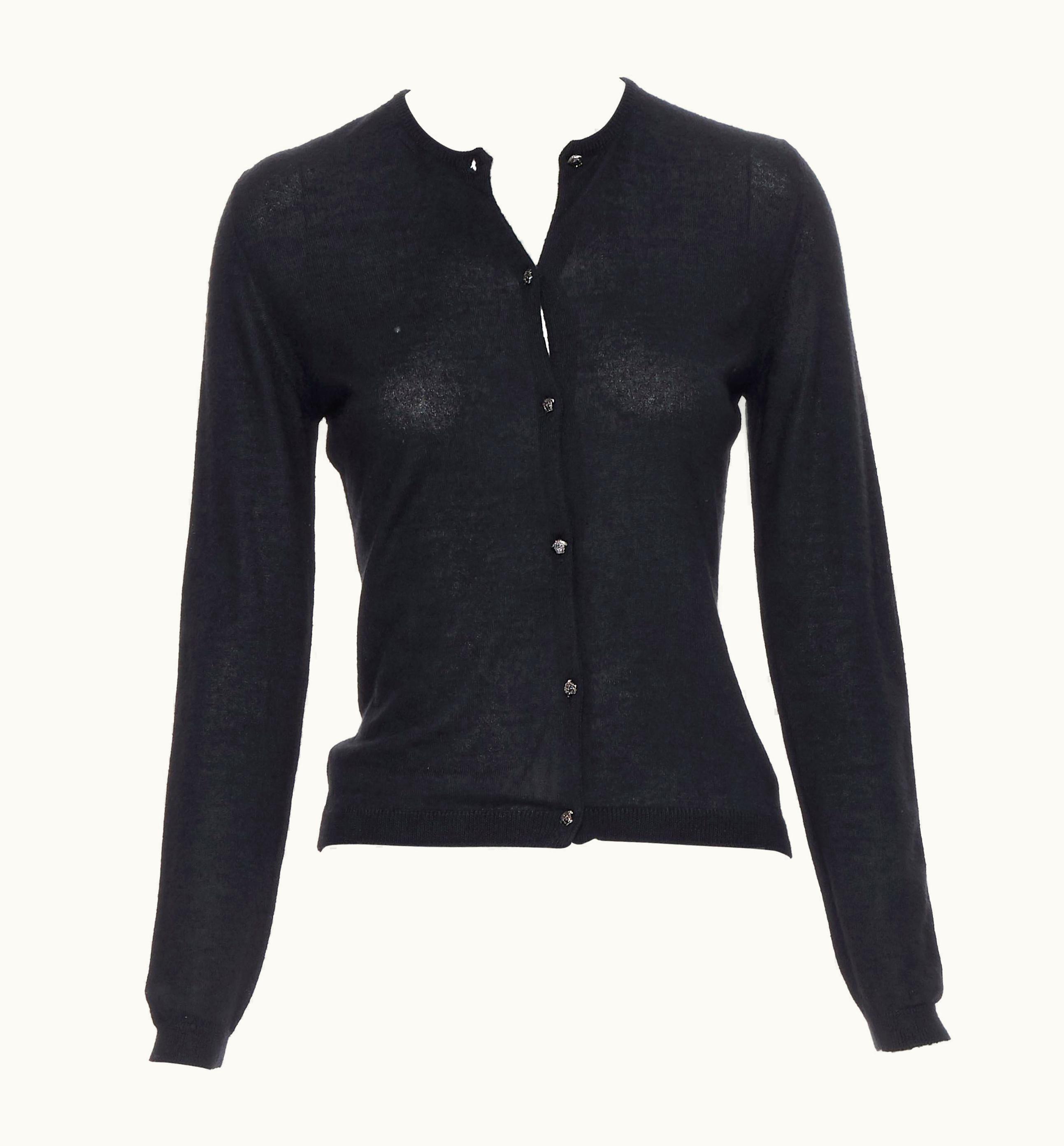 Gianni Versace Couture Gianni Versace 2001 Cashmere Silk Knit Silver Medusa Button Cardigan