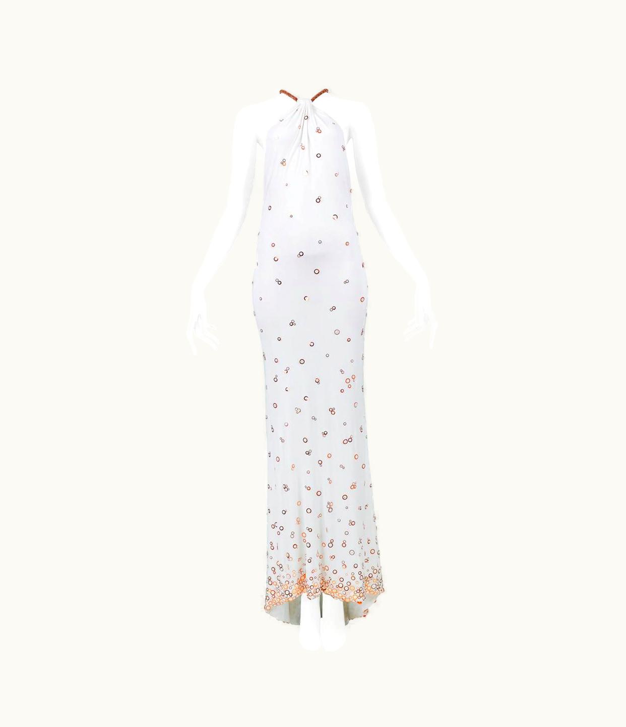 Versace Vintage Versace Couture White Beaded & Paillette Evening Gown 2001 Runway