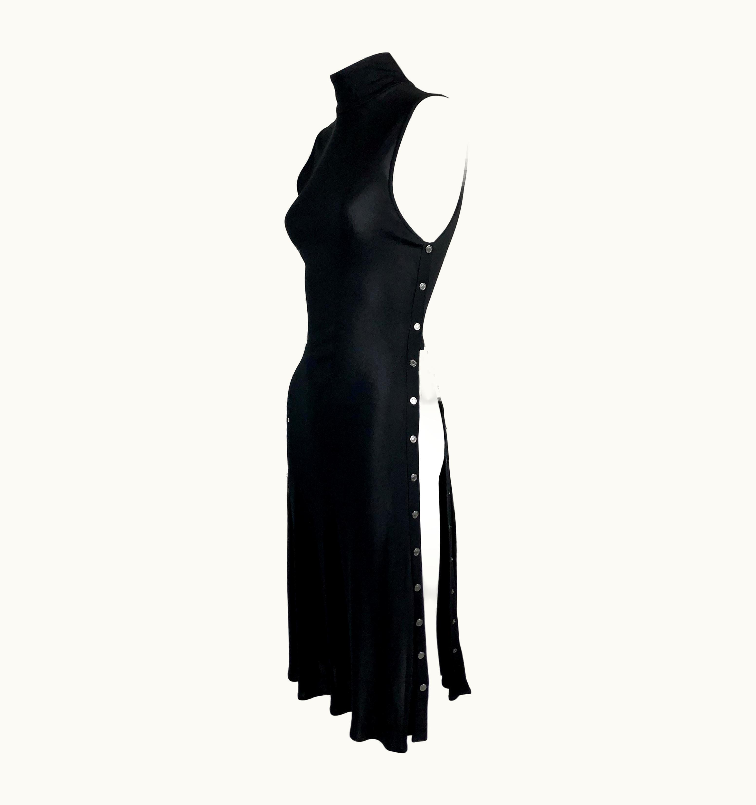 Gianni Versace Couture C. 2001 Gianni Versace Black Slinky Sleeveless Snap Up Side Slit Dress