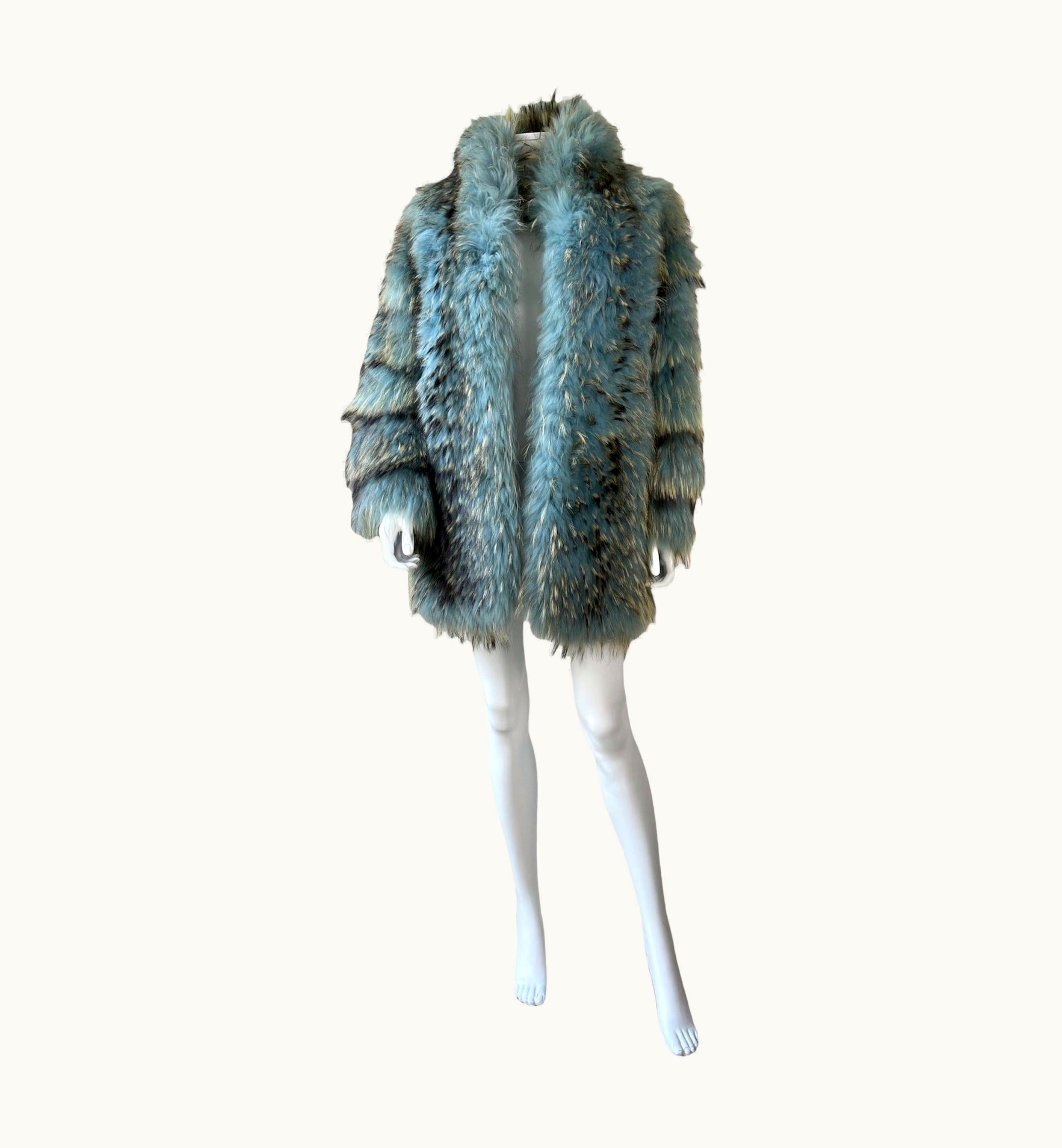 Gianni Versace Couture AW 2001 Gianni Versace Blue Fox Fur Coat Jacket By Donatella Versace Y2k