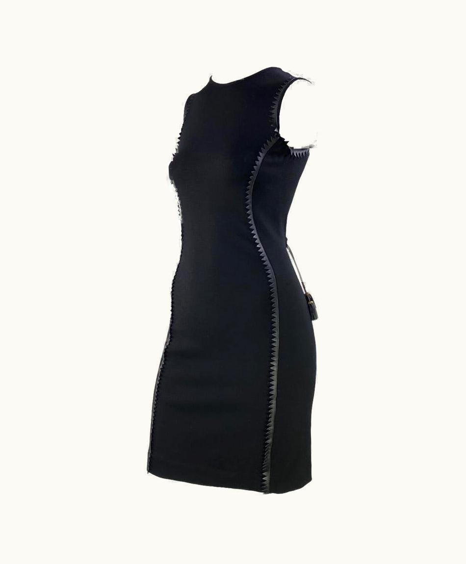 Gianni Versace Couture AW 2002 Gianni Versace By Donatella Knit Dress With Leather Trim Tassels
