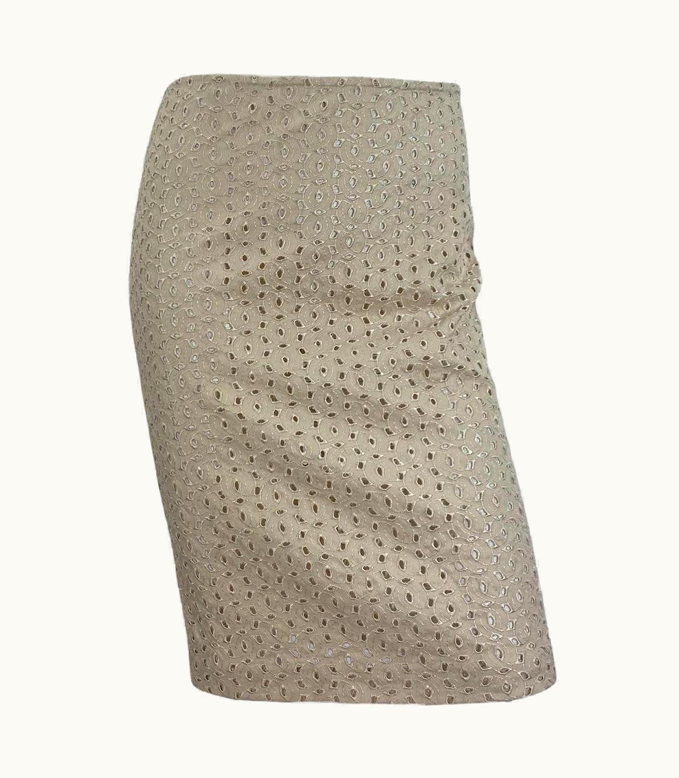 Gianni Versace Couture Vintage Gianni Versace Couture S/S 2002 Nude Eyelet Pencil Skirt It 38 - Us