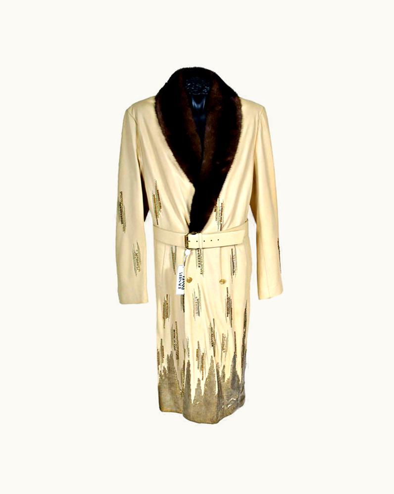 Gianni Versace Couture 2002 Vintage Gianni Versace Men' Leather Coat w/FUR, Crystals & Metal Mesh