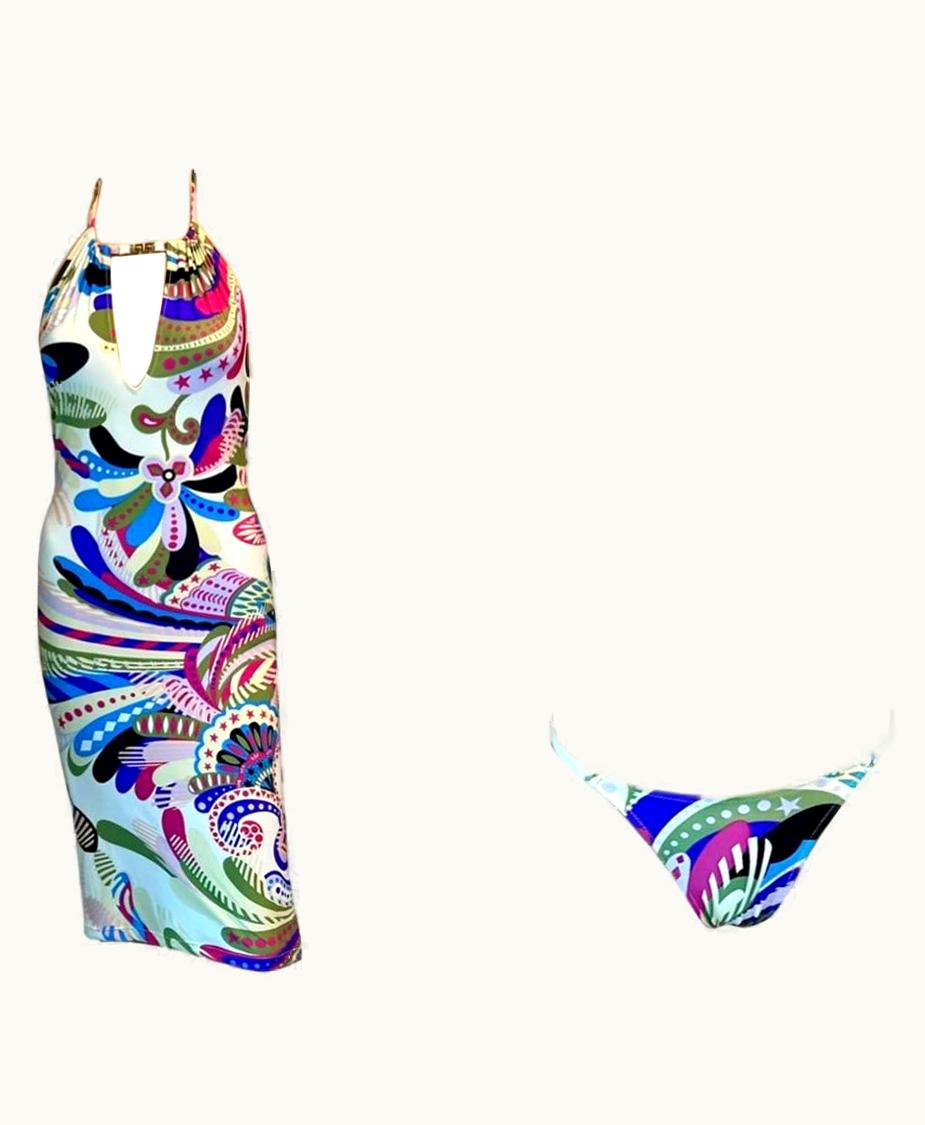 Versace Versace AW 2002 Floral Print Bikini Swimsuit Swimwear & Beach Dress 3 Piece Set