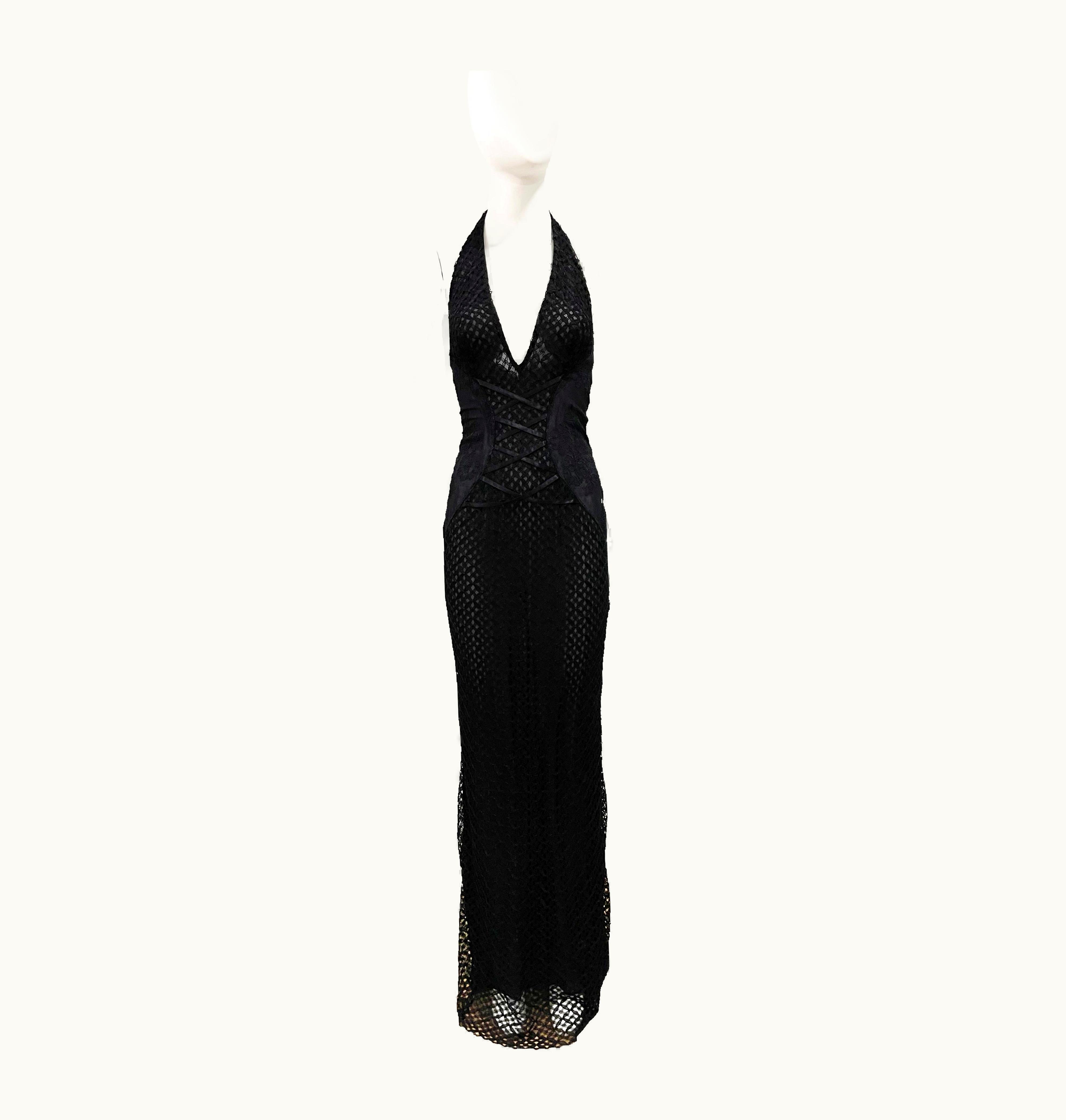 Gianni Versace Couture 2002 S/S Gianni Versace Semi Sheer Black Halter Gown