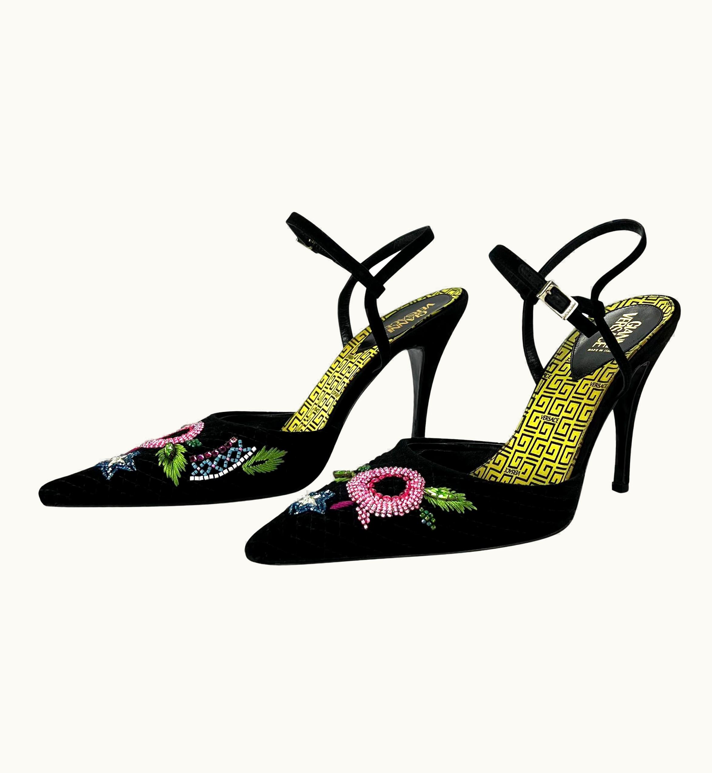Gianni Versace Couture AW 2002 Gianni Versace By Donatella Versace Black Quilted Beaded Heel