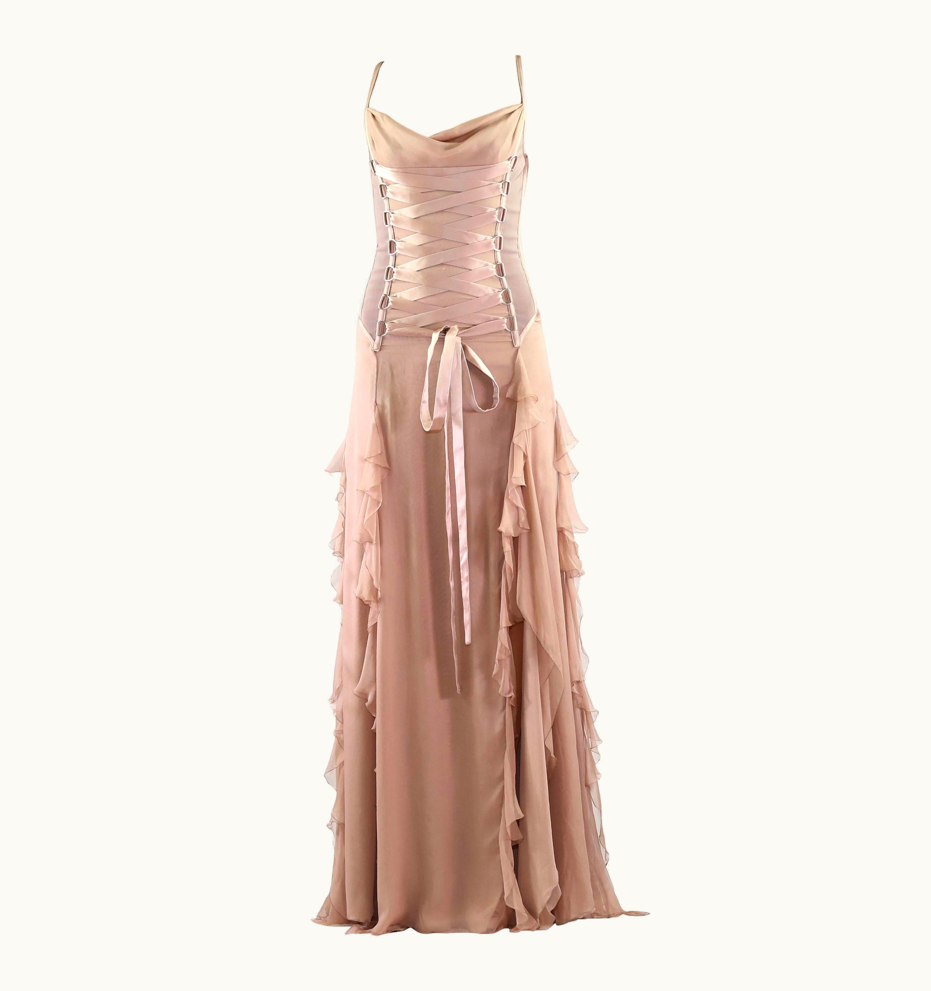 Versace AW 2003 Vintage Versace Nude Silk Corset Gown