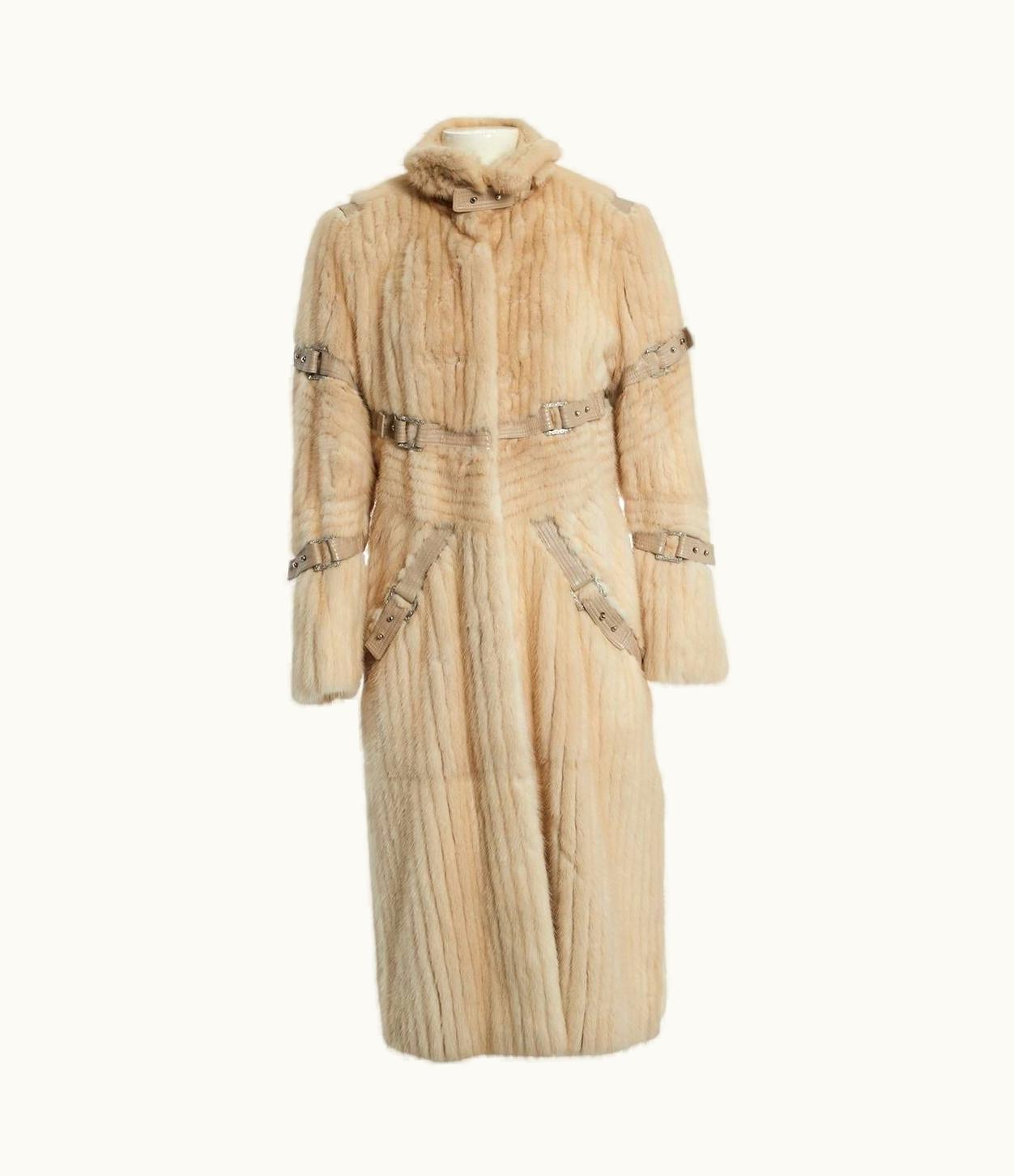 Versace AW 2003 Vintage Versace Runway Mink Fur Coat With Leather Detail