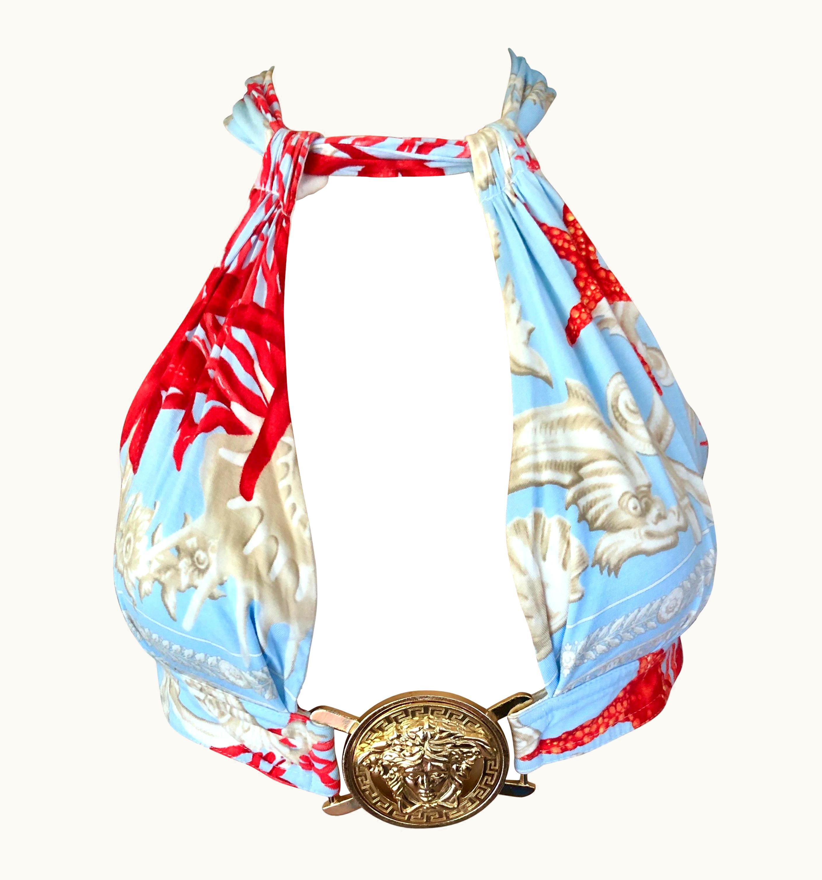 Versace Versace S/S 2005 Embellished Plunging Cutout Bra Crop Top