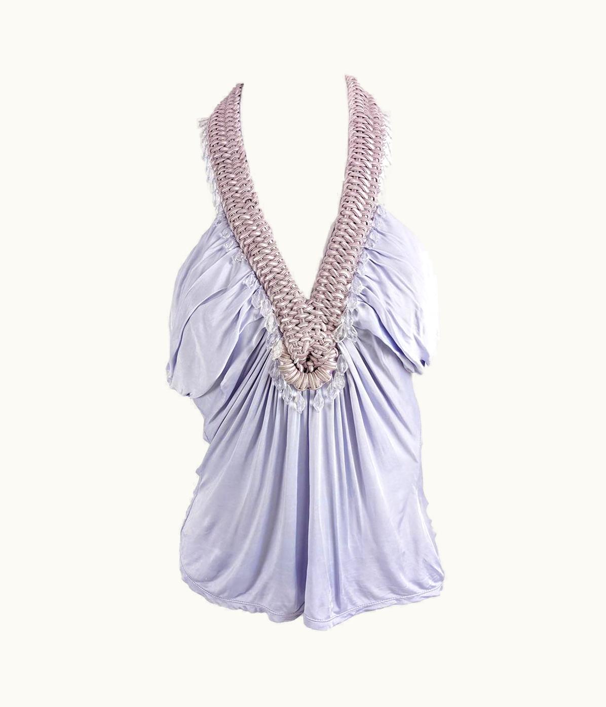 Versace Versace Spring 2006 Pastel Purple Draped Beaded Halter Party Top