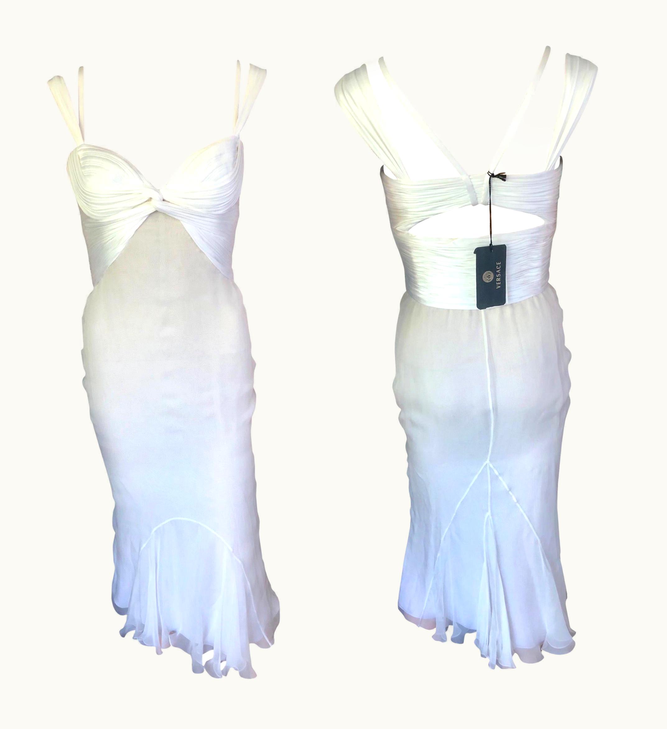 Versace Versace S/S 2006 Runway Bustier Cutout Silk Ivory Dress UZ0579354