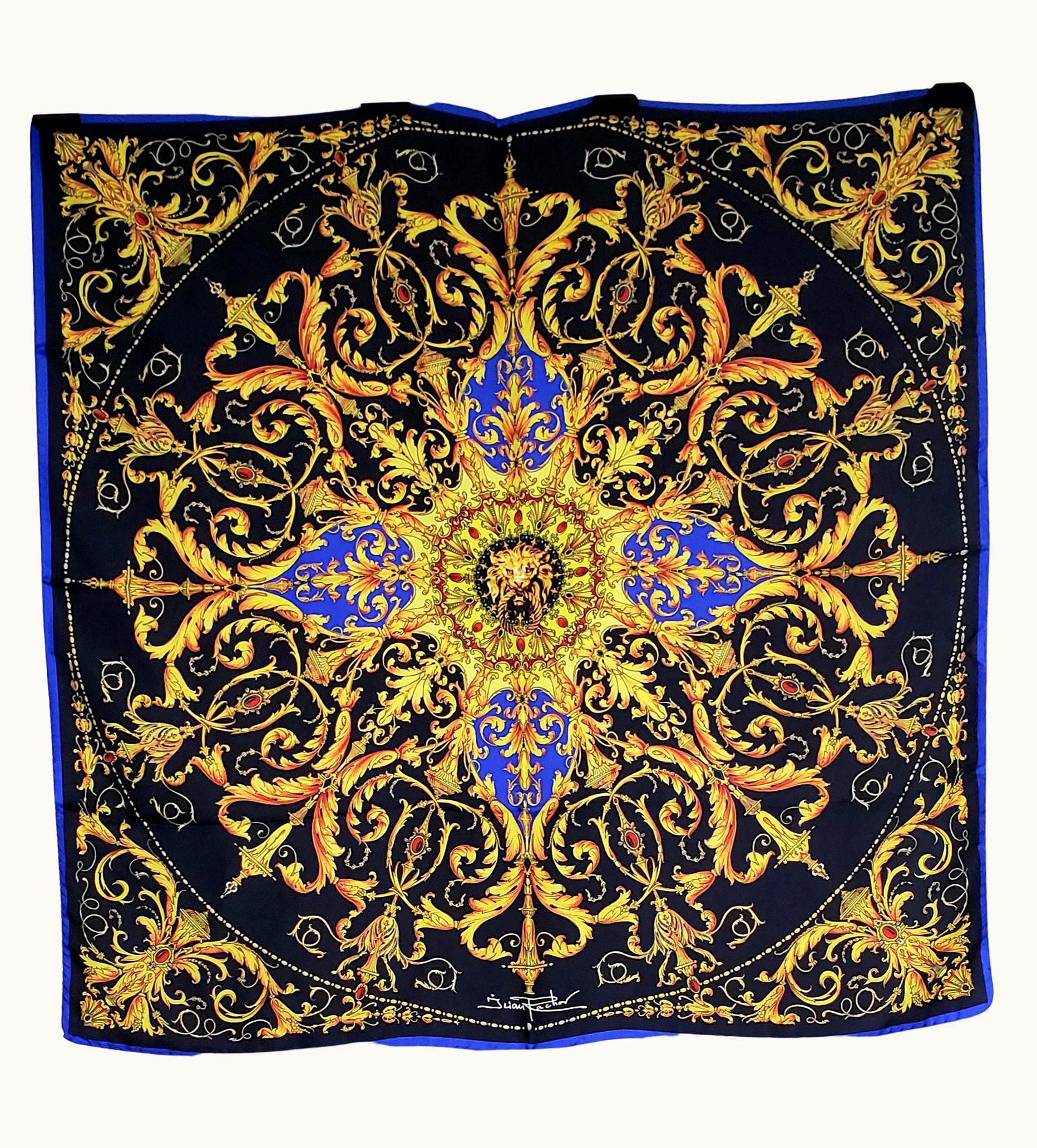 Versace Black Silk Scarf Rosone Black Artist Ilian Rachov With Versace Gift Box