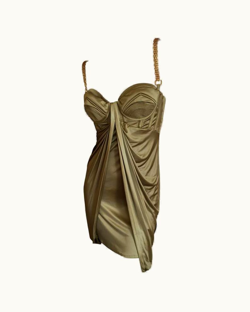 Versace Versace Sexy Green Mini Dress With Metal Chain Straps Spring 2007