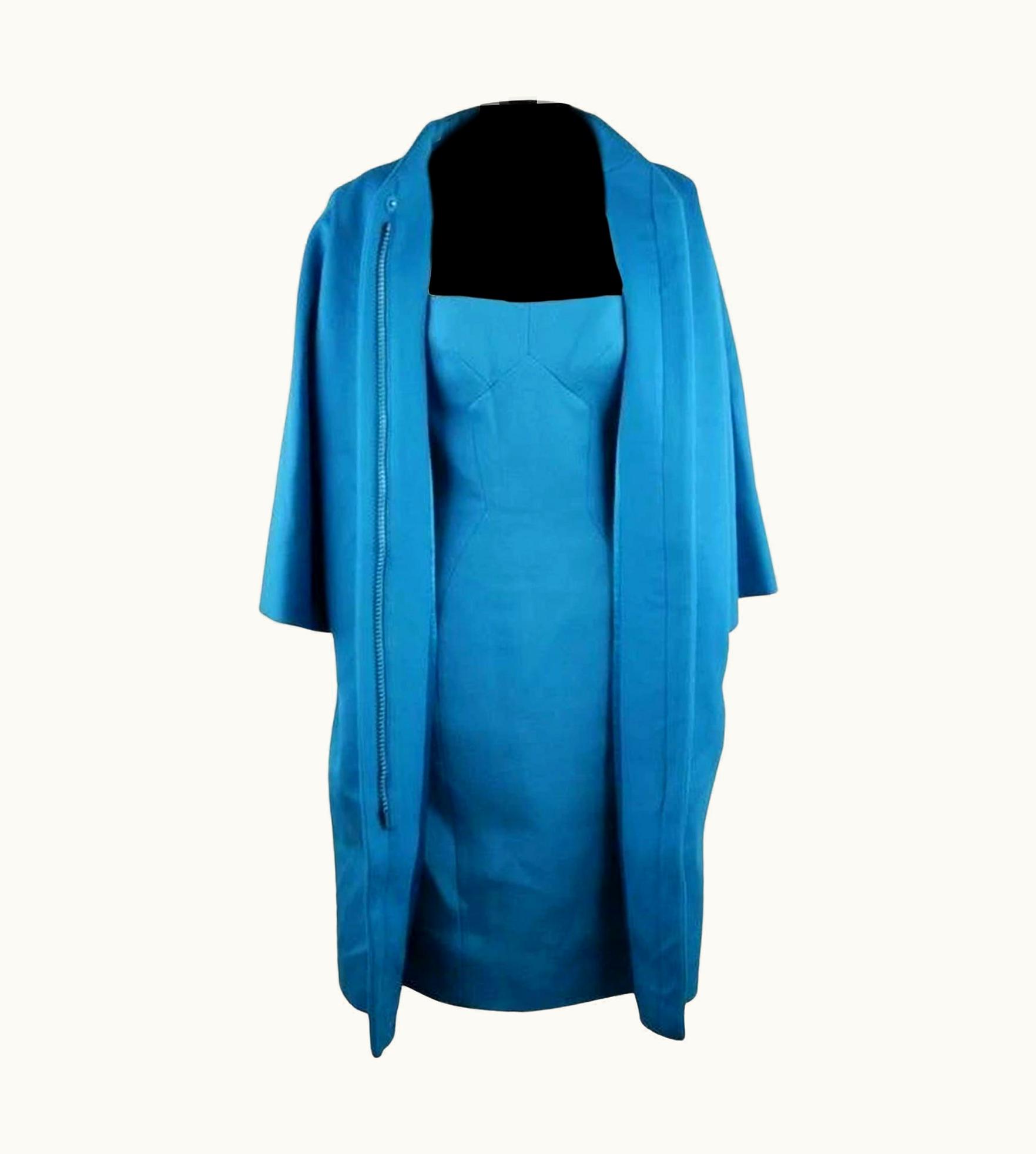 Versace Versace Turquoise Wool Bustier Dress And Coat Set Suit It