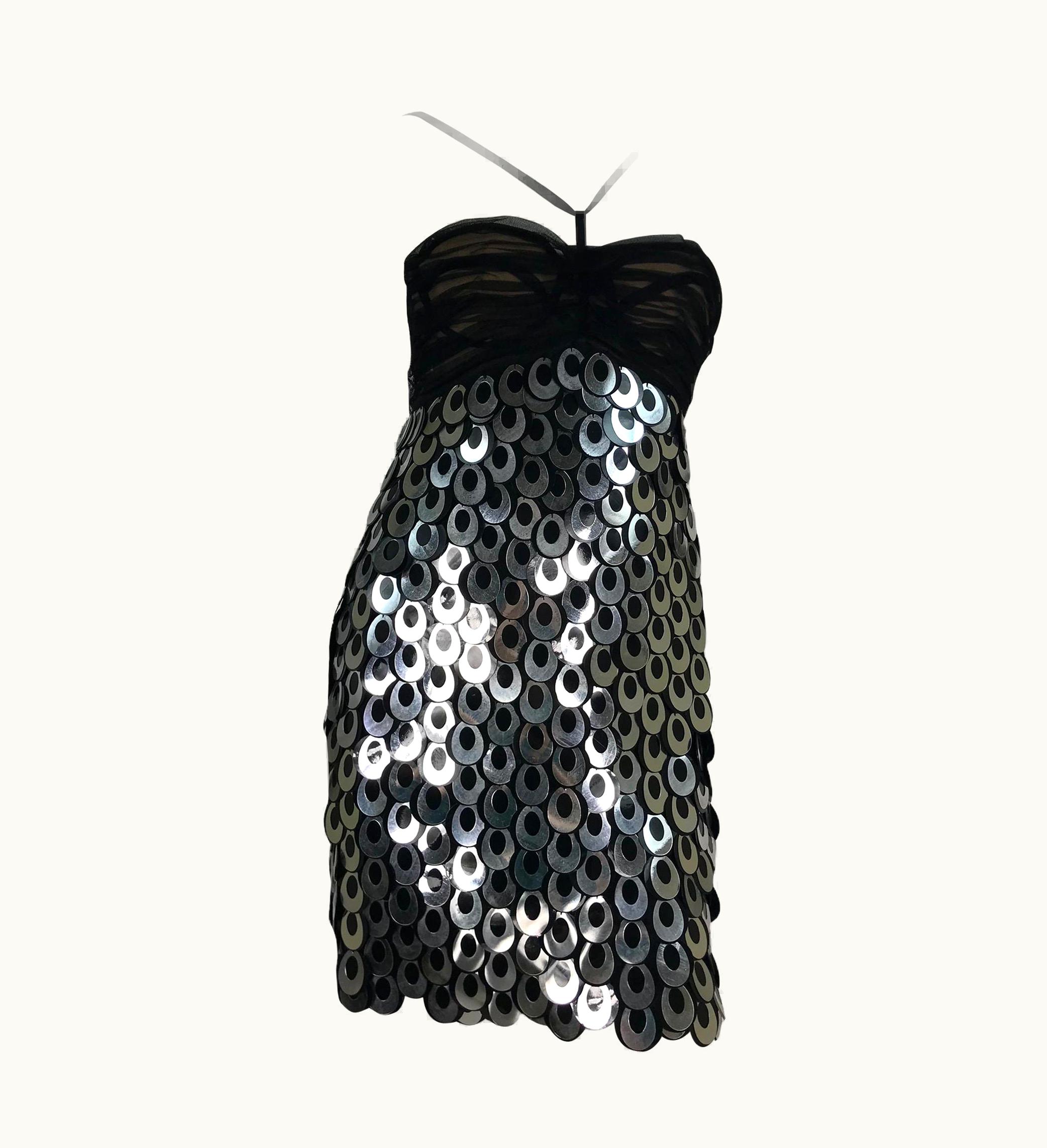 Versace Vintage Versace 2007 Silver Paillette Mini Dress As Seen On Halle Berry 42 Us