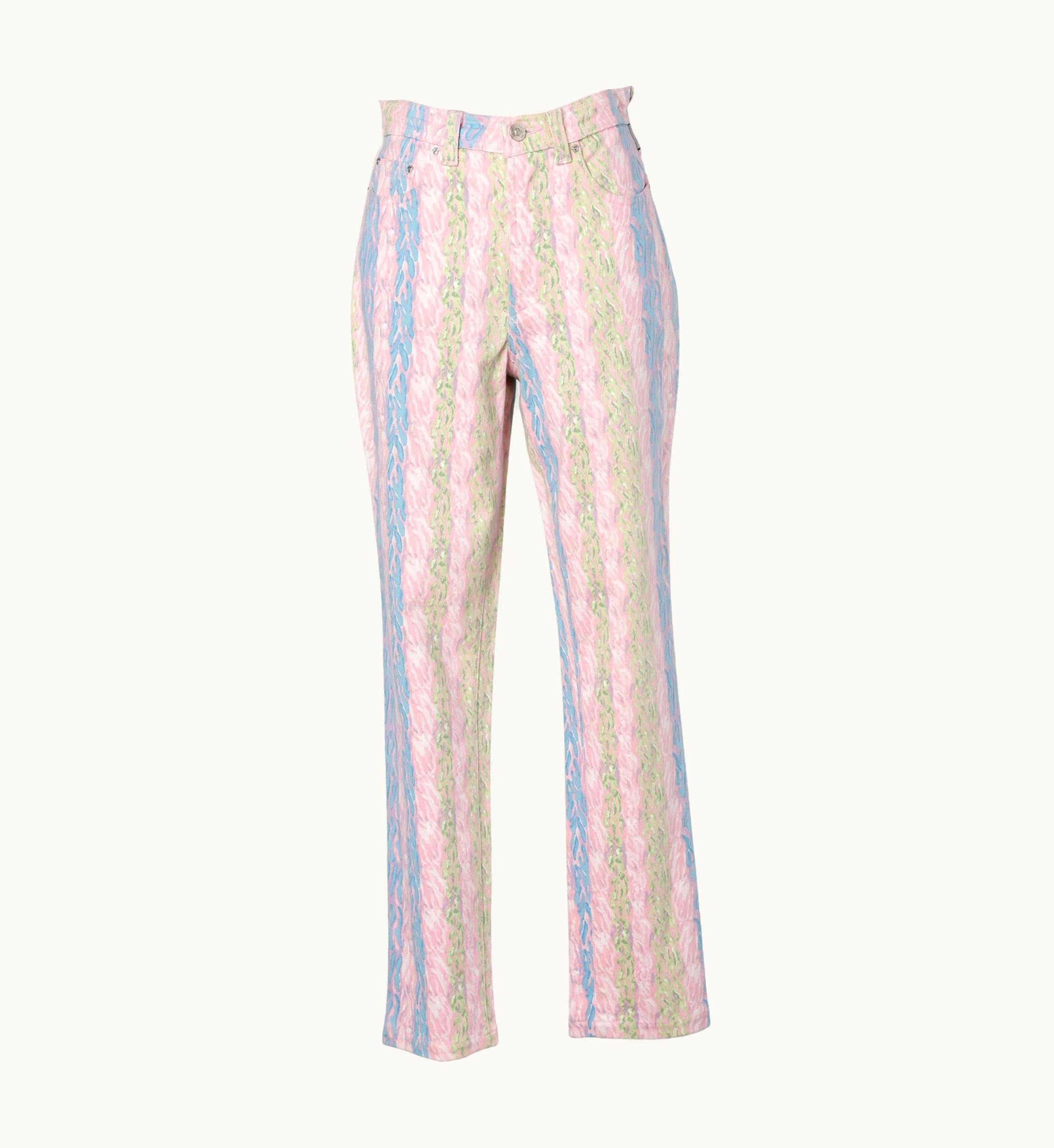 Versace Pastel Printed Denim Pants Versace Jean Couture