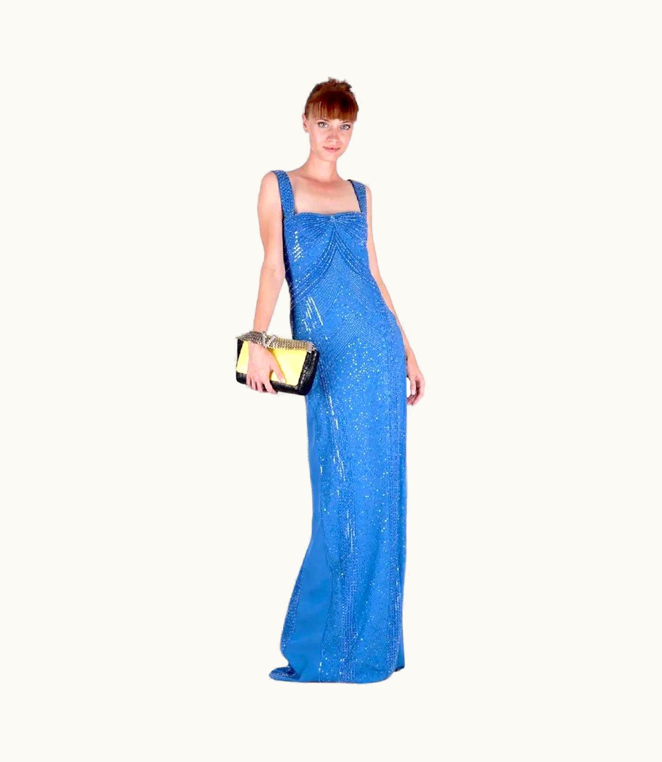 Versace Nwt Versace $12575 Silk Blue Fully Embellished Corset Dress Gown Italian 42 Us