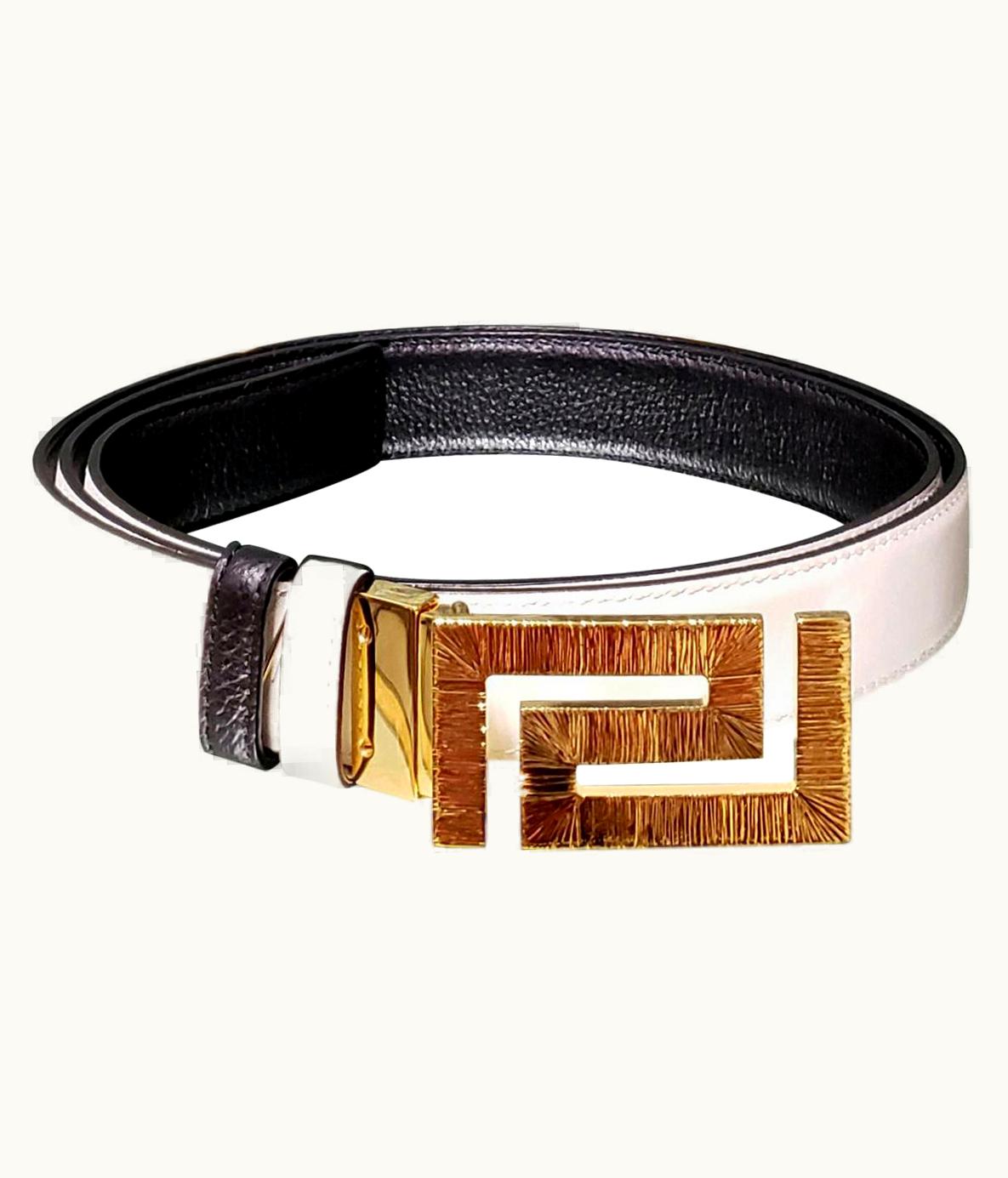 Versace Versace Black & White Reversible Leather Men' Belt With Gold Tone Buckle 115/46