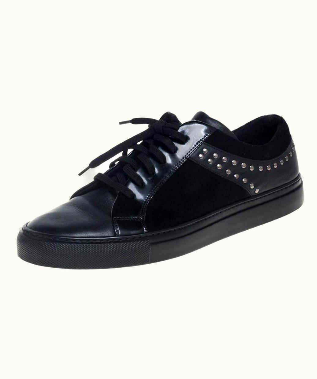 Versace Versace Black Leather And Suede Medusa Studded Low Top Sneakers
