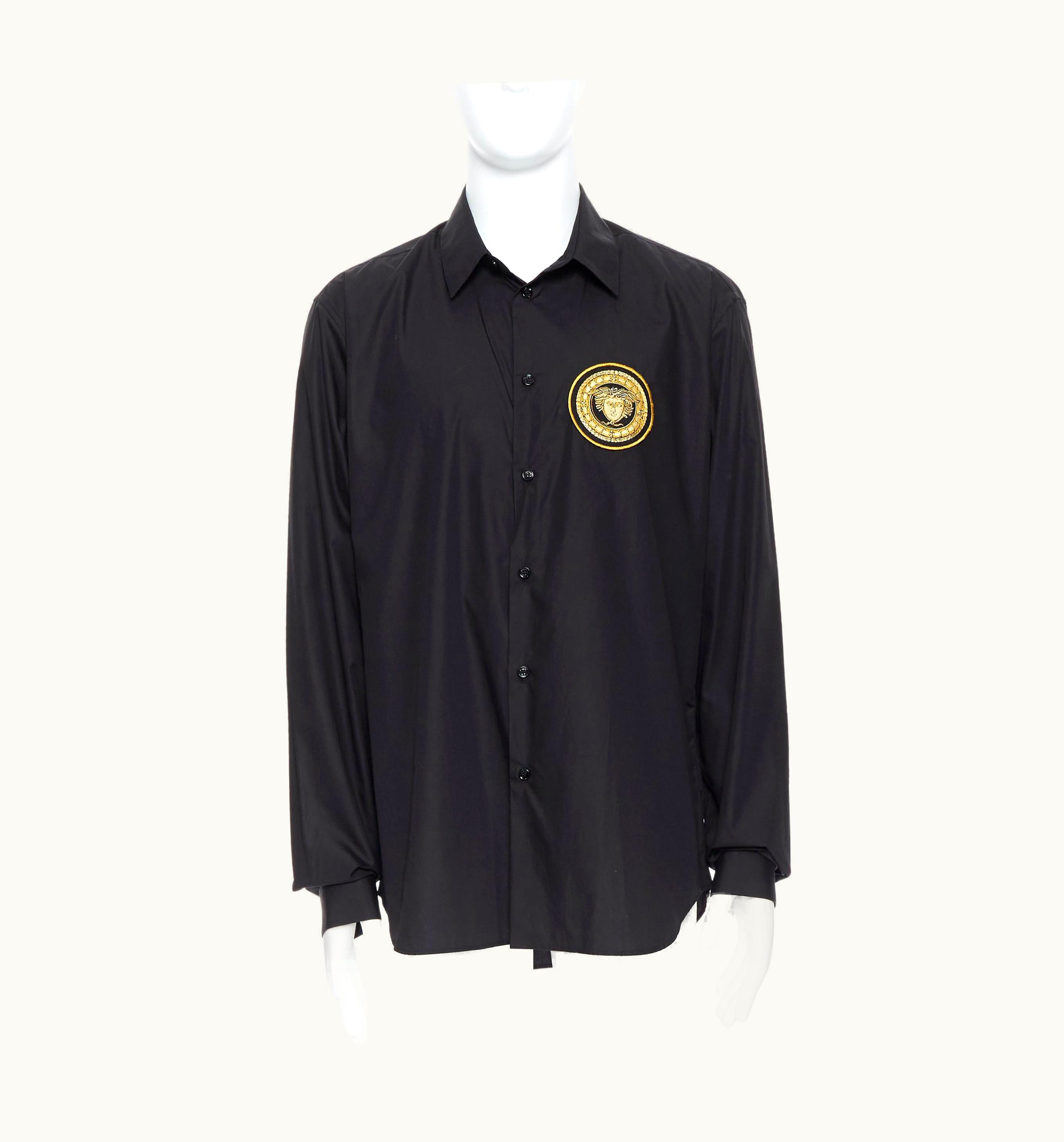 Versace Versace 2019 Black Cotton Gold Medusa Embroidery Long Sleeve Shirt Xxxl