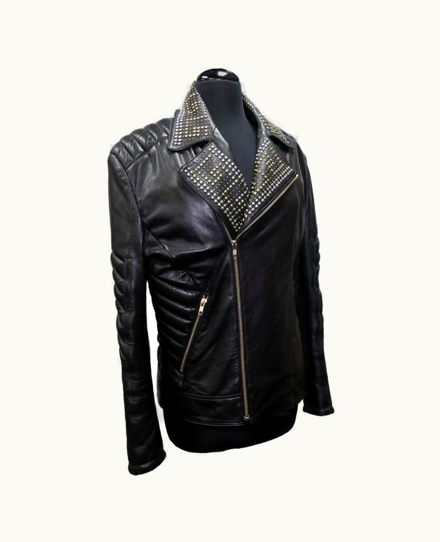 Versace Versace For H&m Black Womens Gold Studded Limited Moto Biker Lambskin Jacket