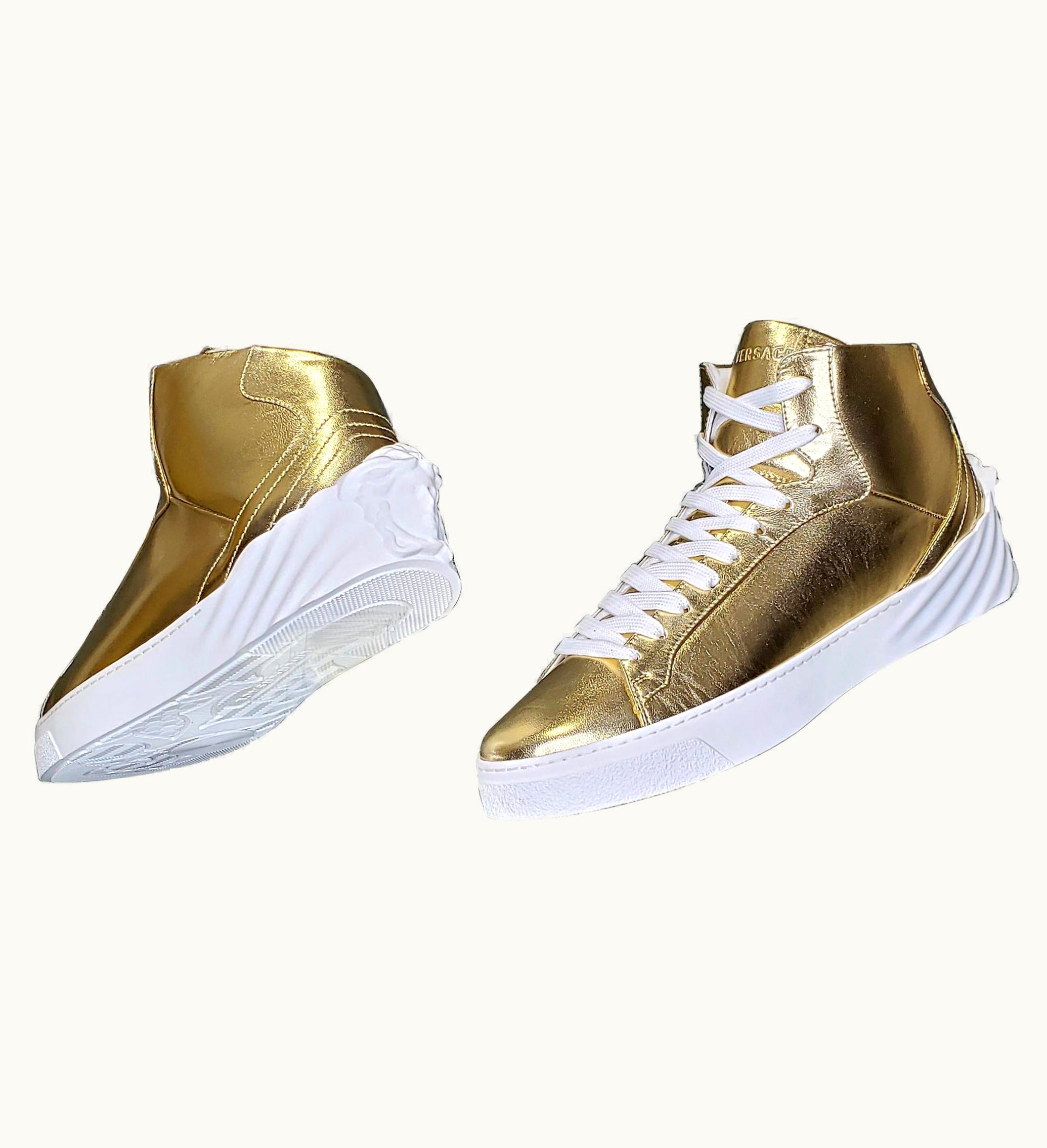 Versace Versace High -top Metallic Leather Sneakers w/WHITE Medusa Sole