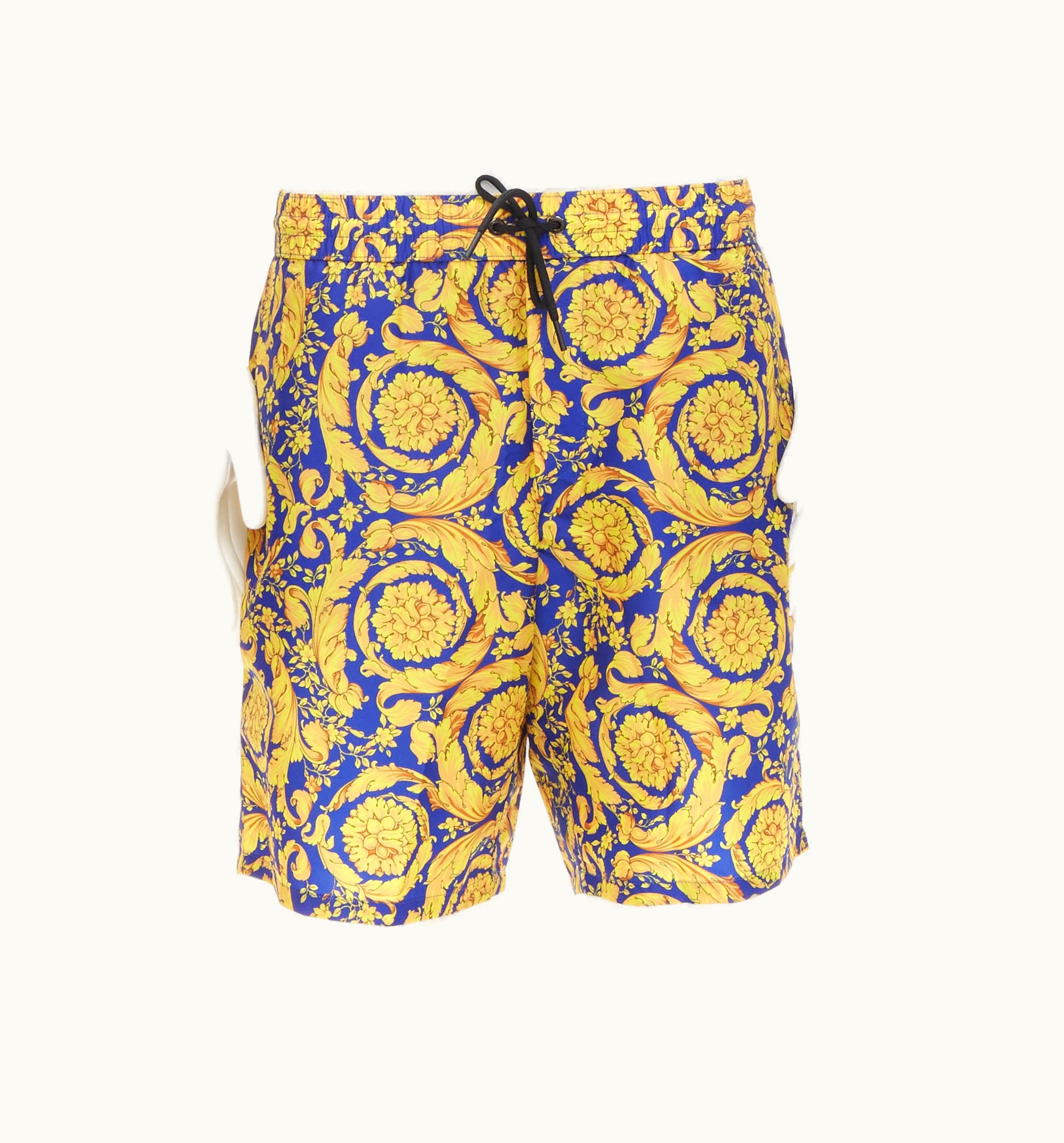 Versace Versace Royal Barocco Blue Gold Floral Drawstring Swim Nylon Shorts UZ0579439
