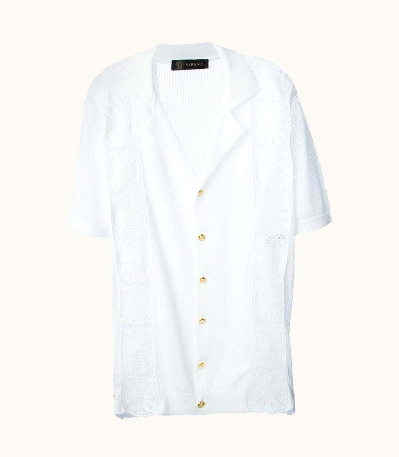Versace $1875 Versace Men' White Cotton Macrame Dress Shirt Cardigan Italian
