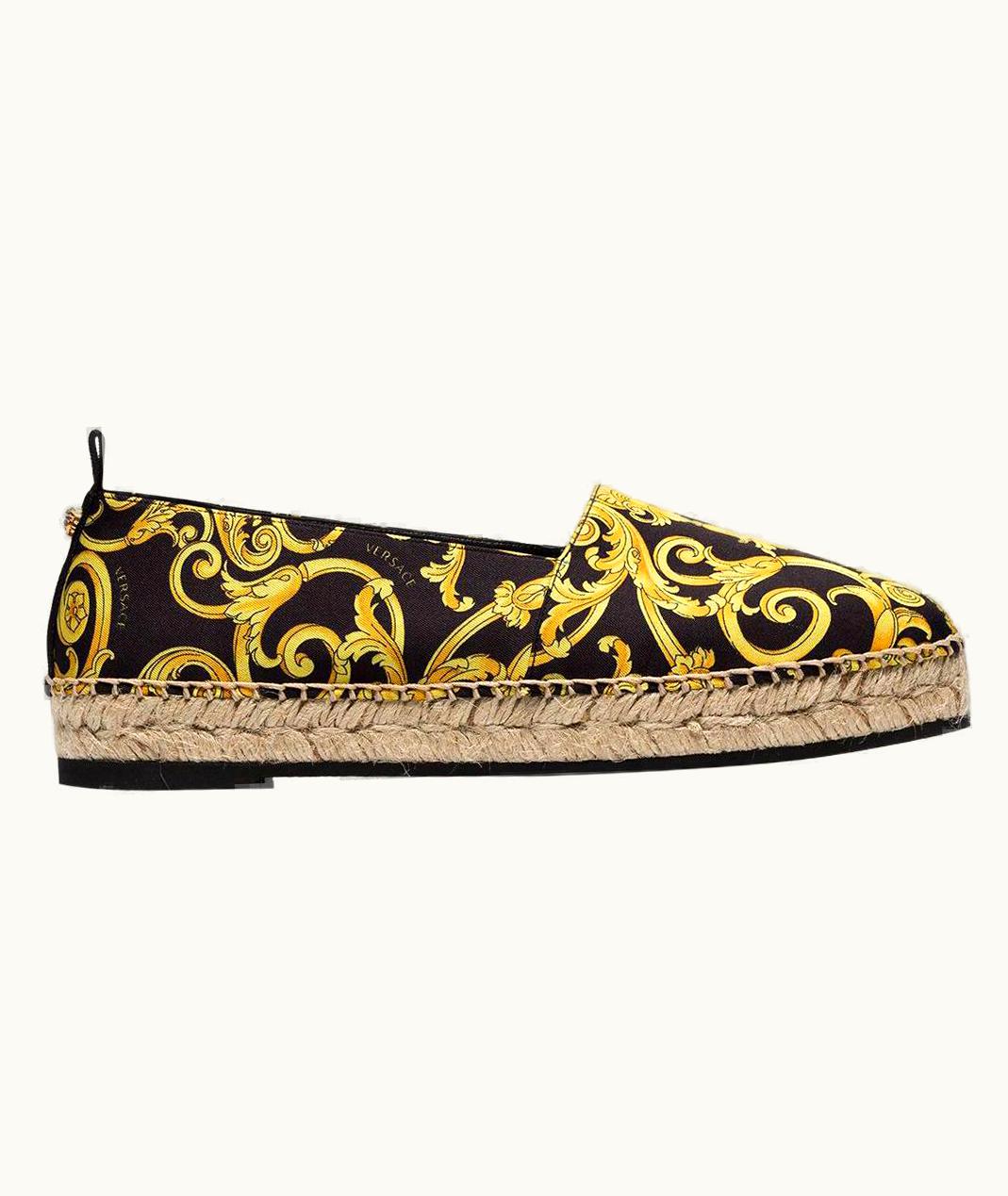 Versace Versace Gold Hibiscus Barocco Espadrille Shoes WS/S Braided Raffia Detail