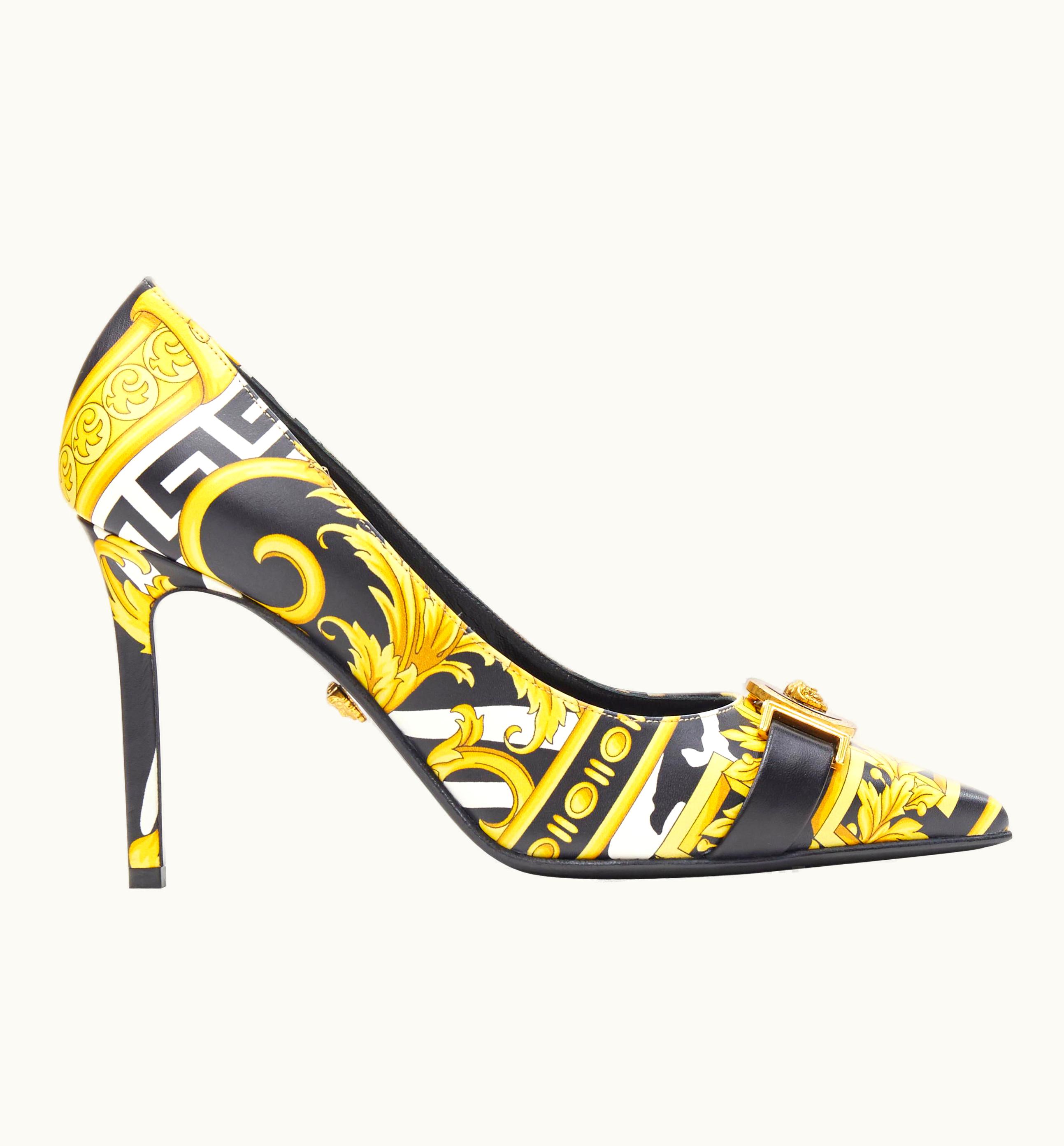 Versace Versace Savage Wild Barocco Gold White Medusa Strap Pointy Leather Heel