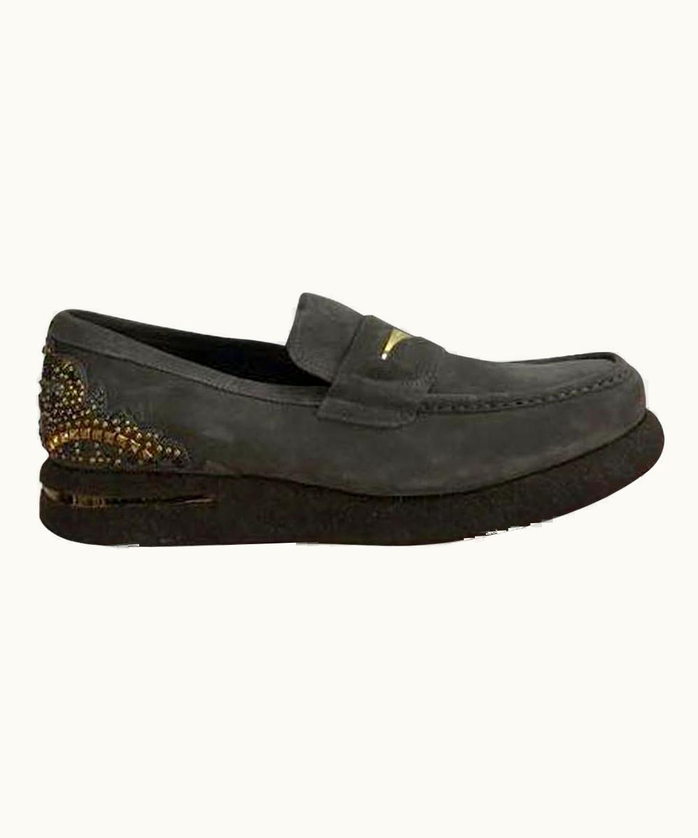 Versace F2013 Versace Gray Suede Leather Loafers Shoes With Studs UZ0579461