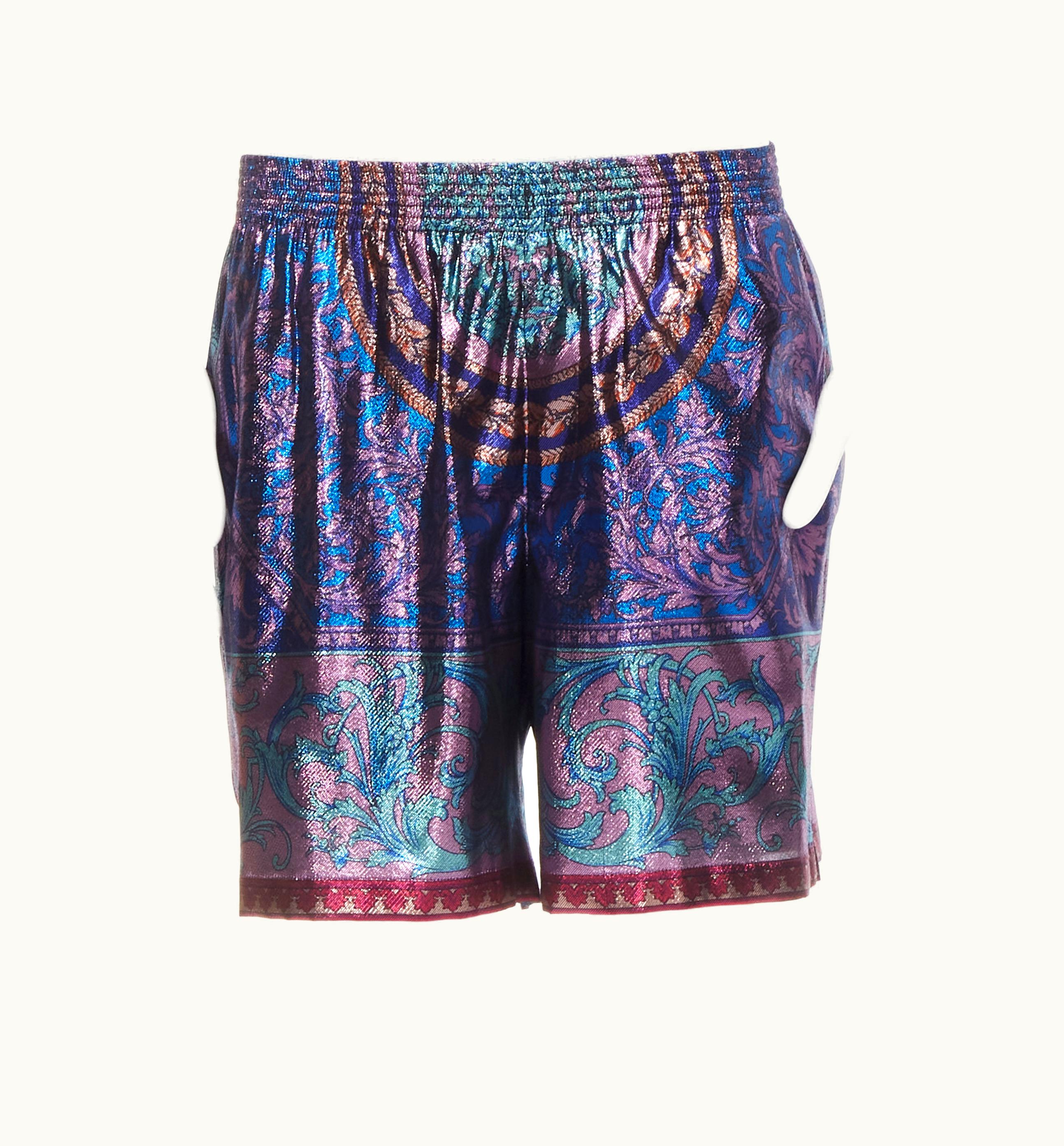 Versace Versace 2020 Runway Metallic Lurex Barocco Purple Summer Shorts  Rare UZ0579463